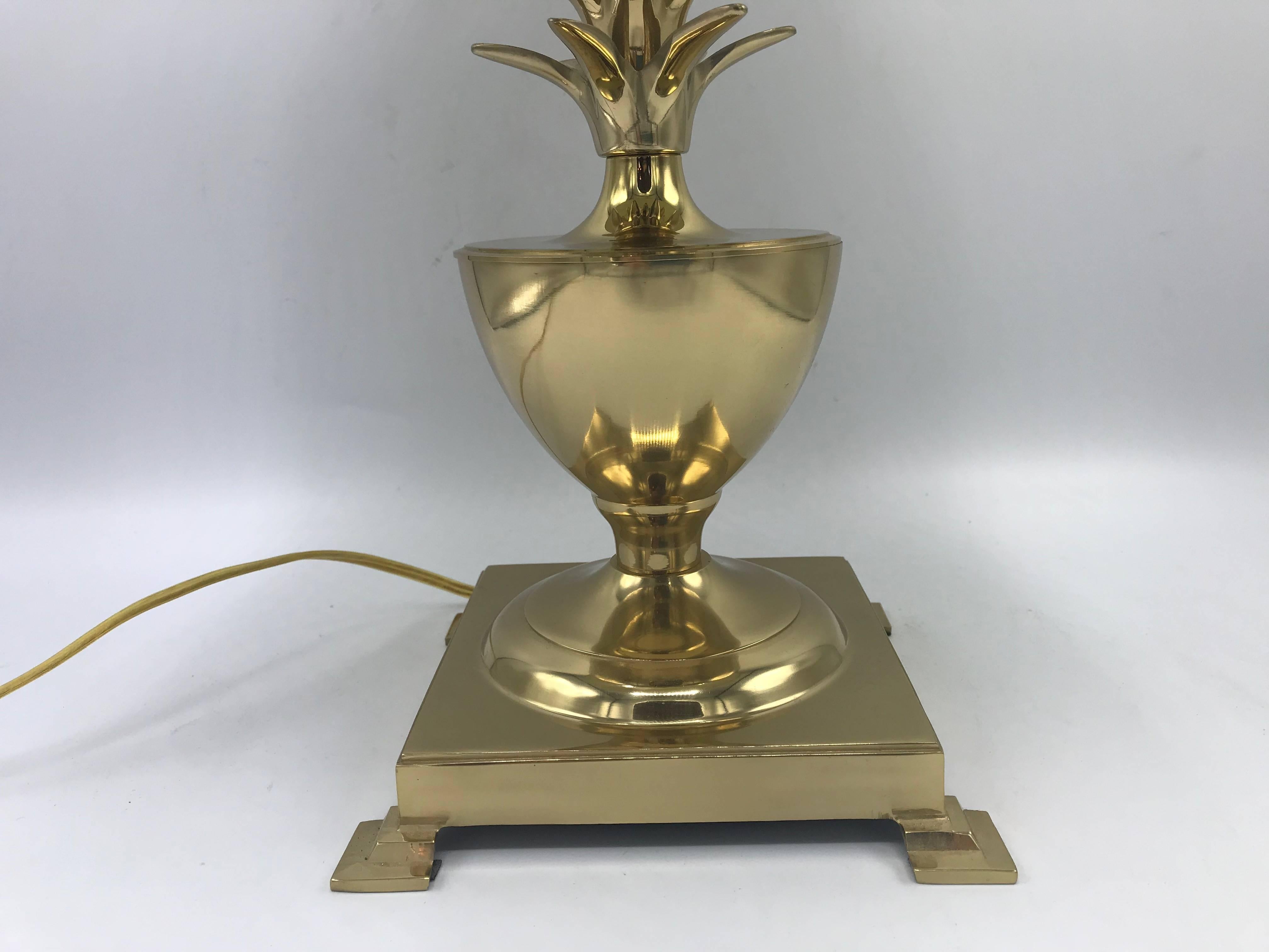 1970s Brass Pineapple Lamp with Black Tole Shade 3