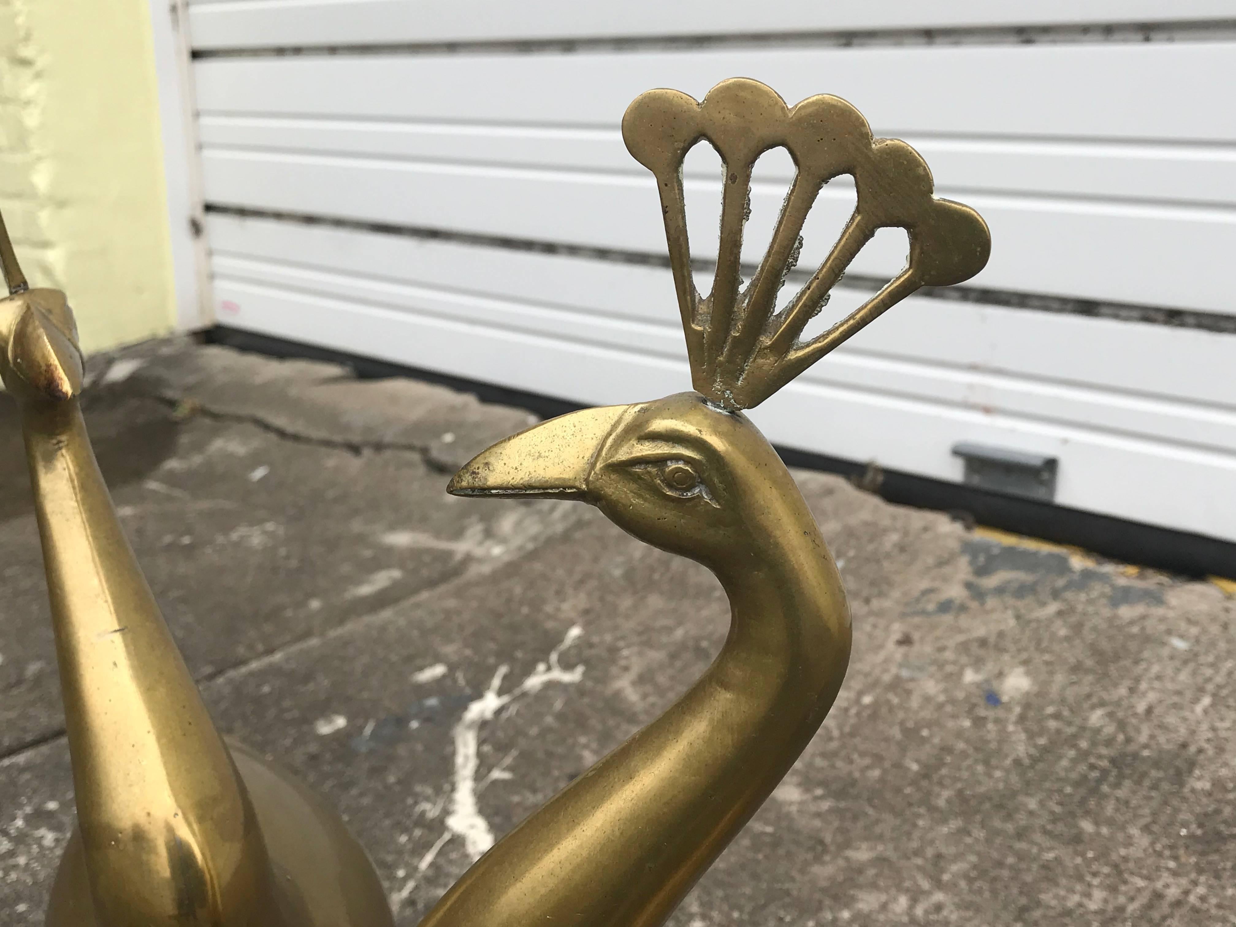1960s Large Italian Brass Peacock Sculptures, Pair In Excellent Condition In Richmond, VA