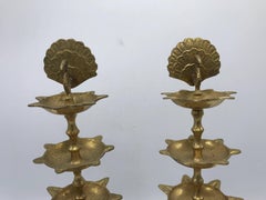 1970s Brass Peacock Motif Tiered Serving Stand, Pair