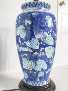 1960s Chinoiserie Hosta Leaf Ginger Jar Lamp
