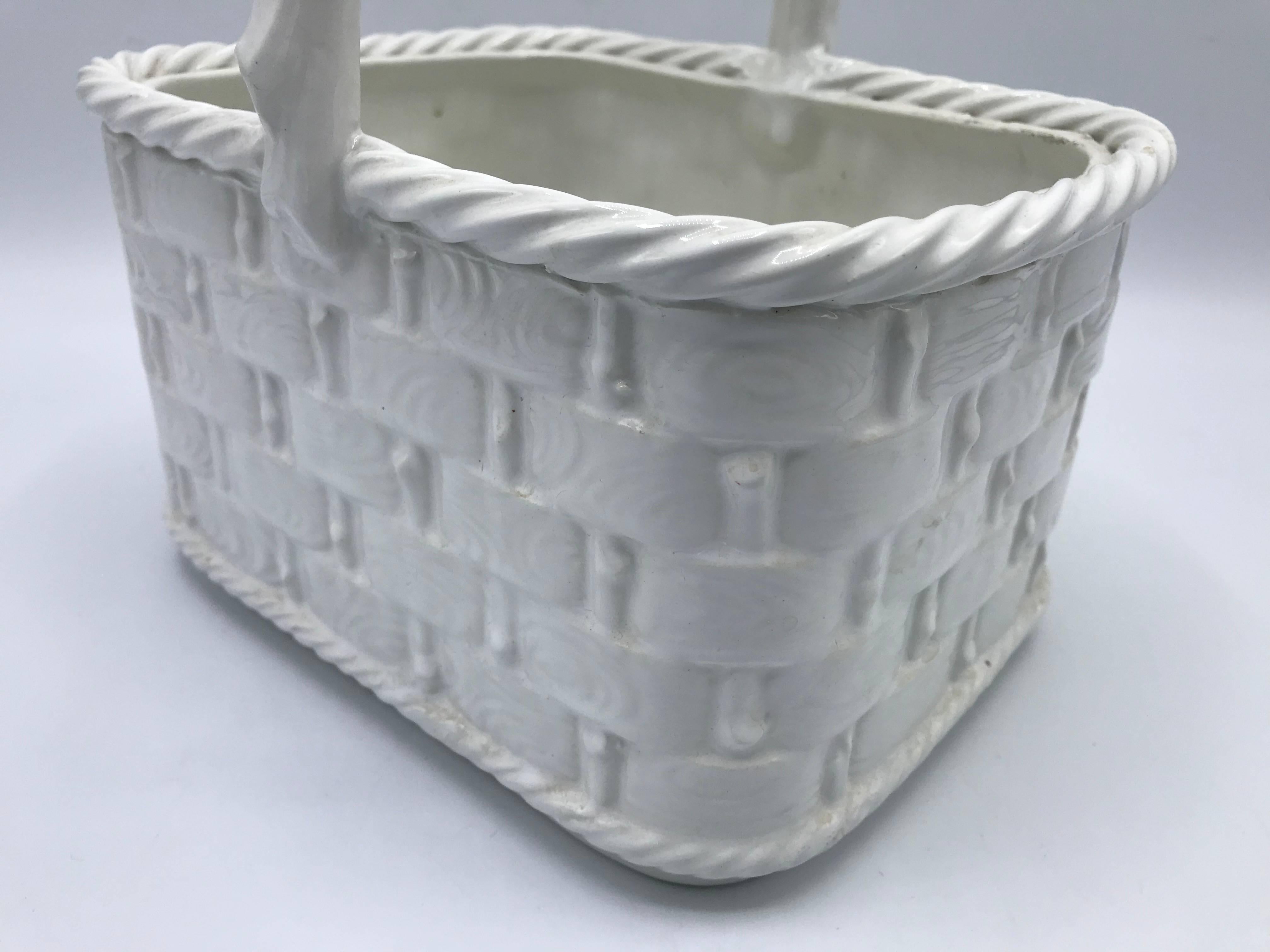 20th Century 1960s Italian Ceramic Faux Bois Woven Basket Planter