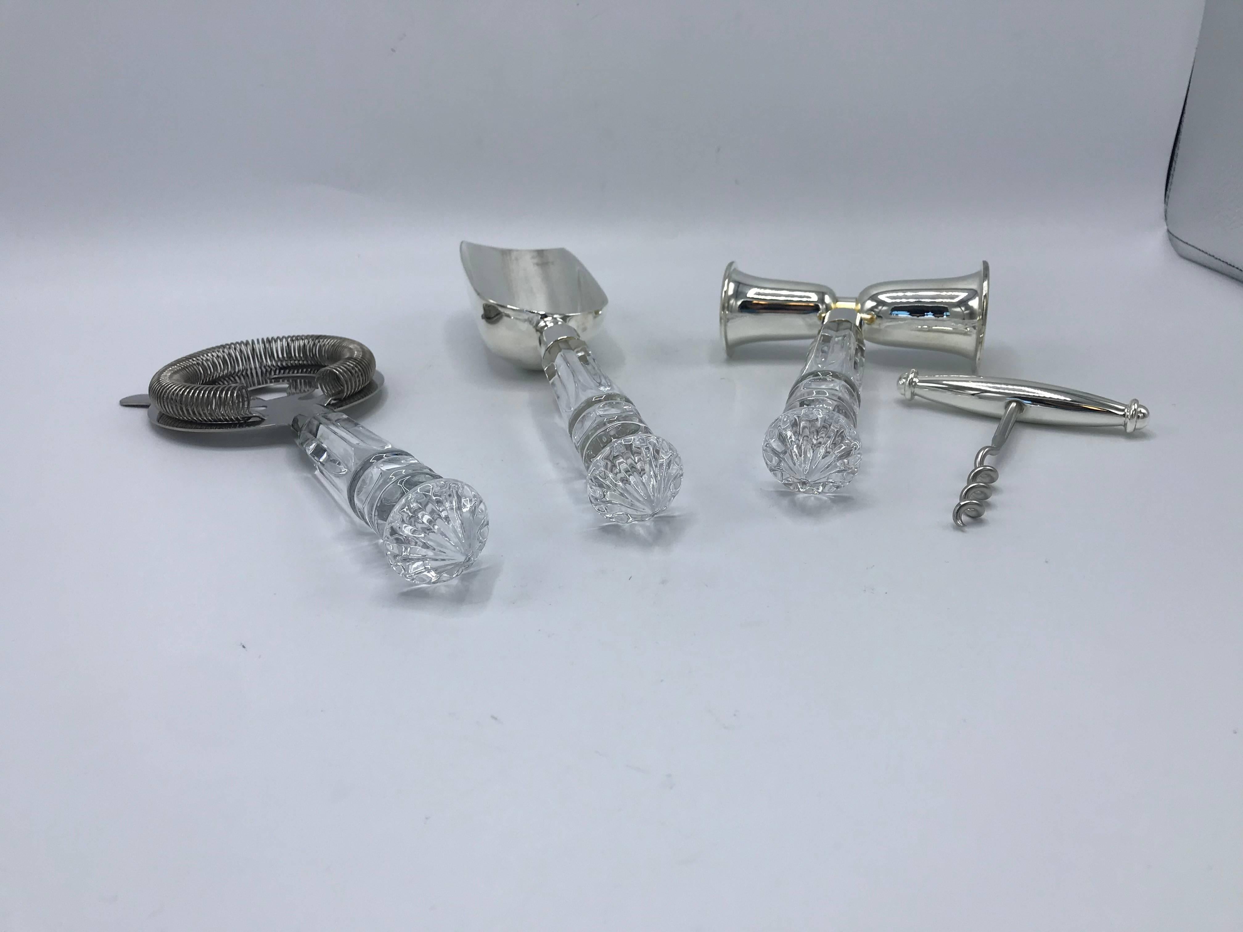 1970s Italian Crystal and Silver-Plate Cocktail Bar Set, Set of Four 1