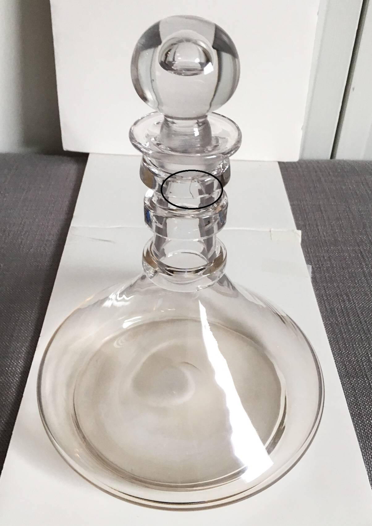 American Craftsman Antique Steuben-Style Blown Crystal Ringed Decanter