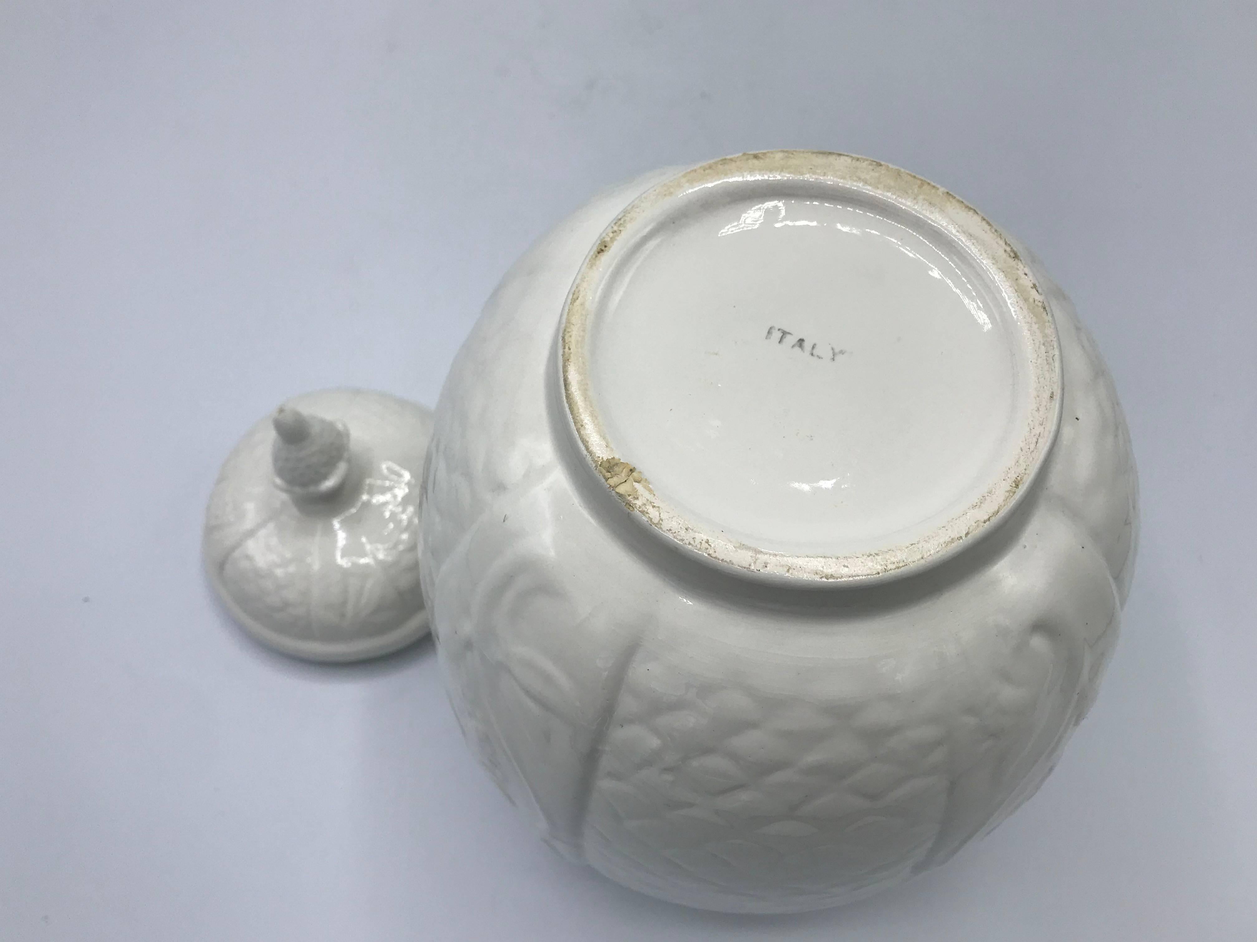 1960s Italian Ceramic Urn Jar with Floral and Pineapple Motif For Sale 1