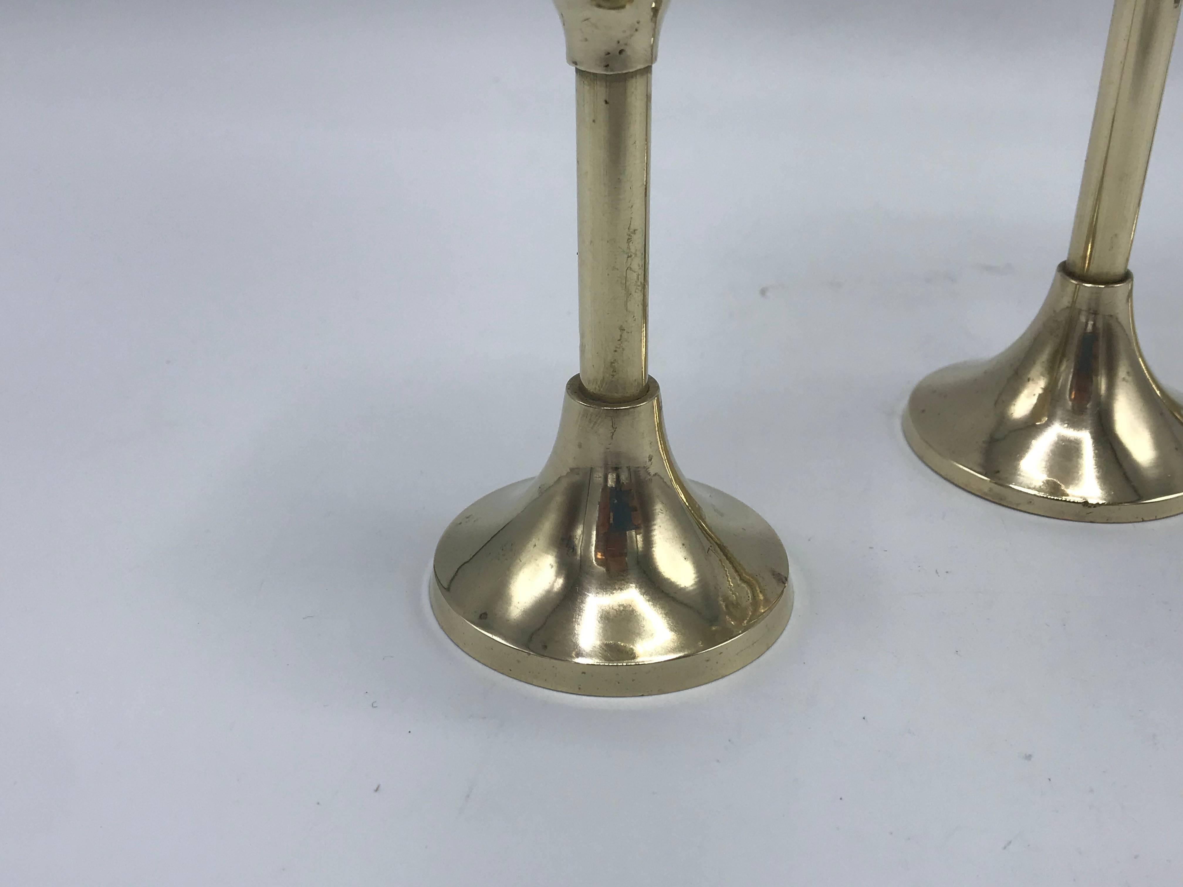 20th Century 1970s Italian Modern Brass Floating Orb Candlesticks, Set of Three