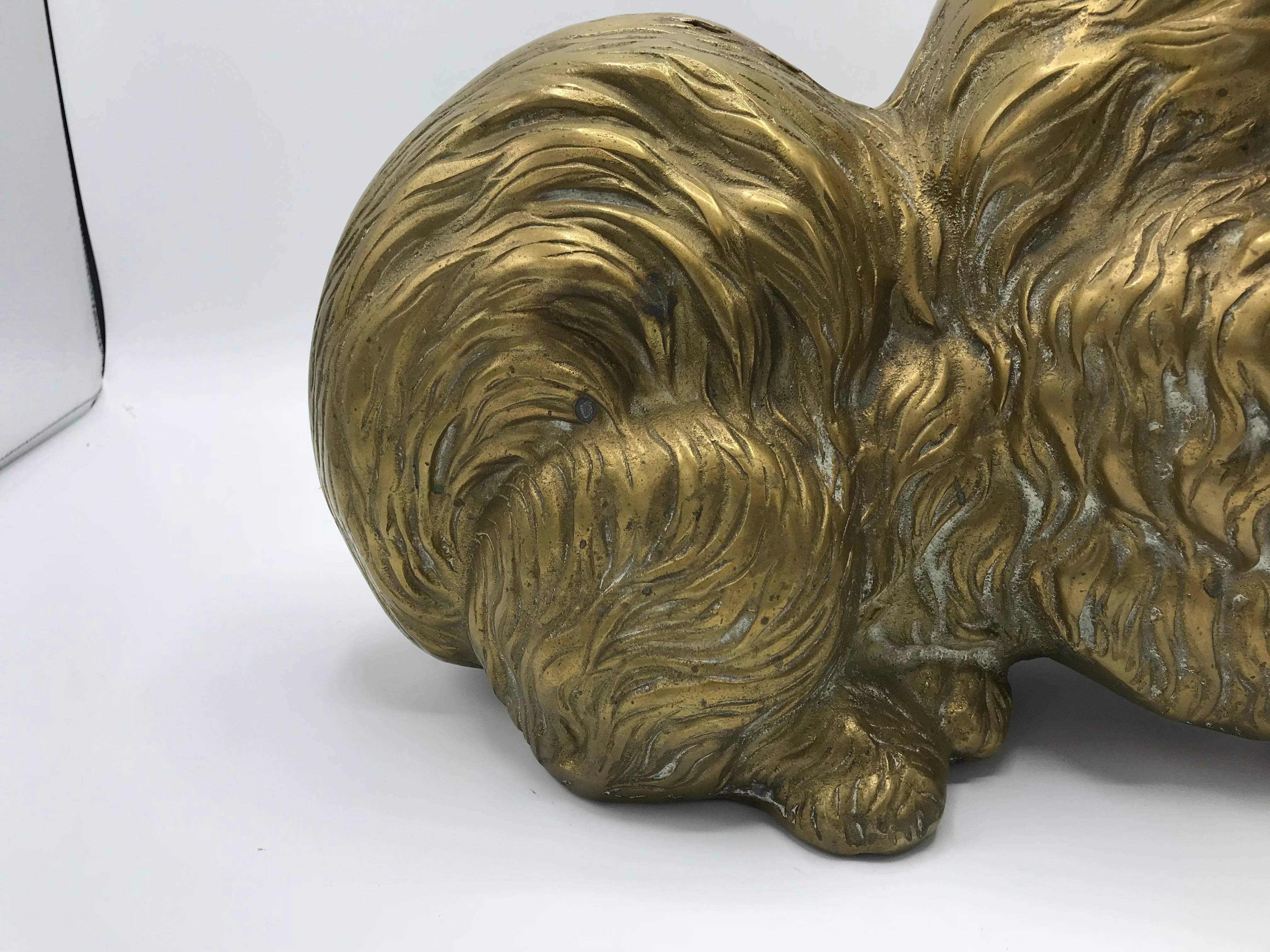 Brass Pomeranian Dog Sculpture In Excellent Condition In Richmond, VA