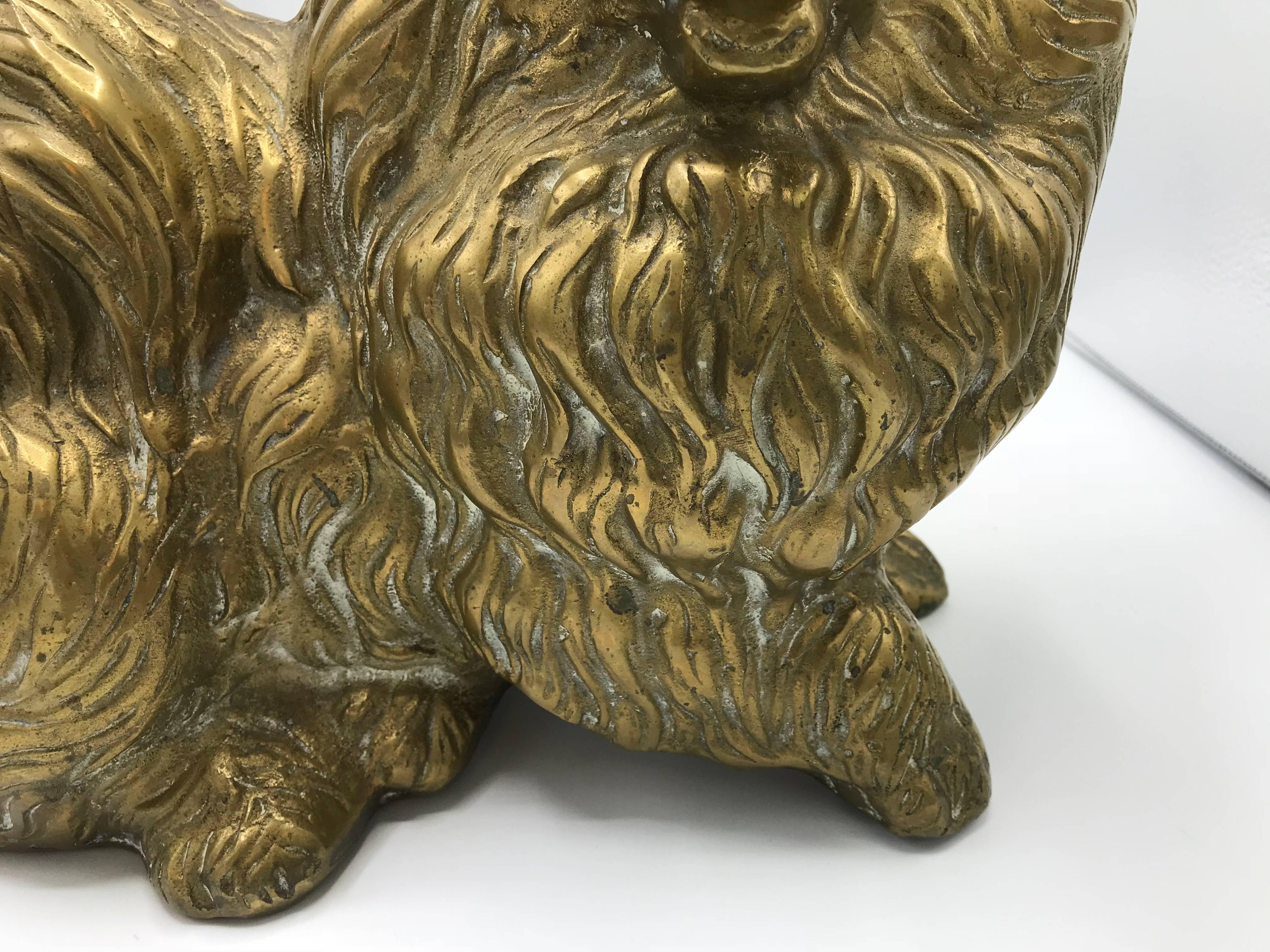 Hollywood Regency Brass Pomeranian Dog Sculpture