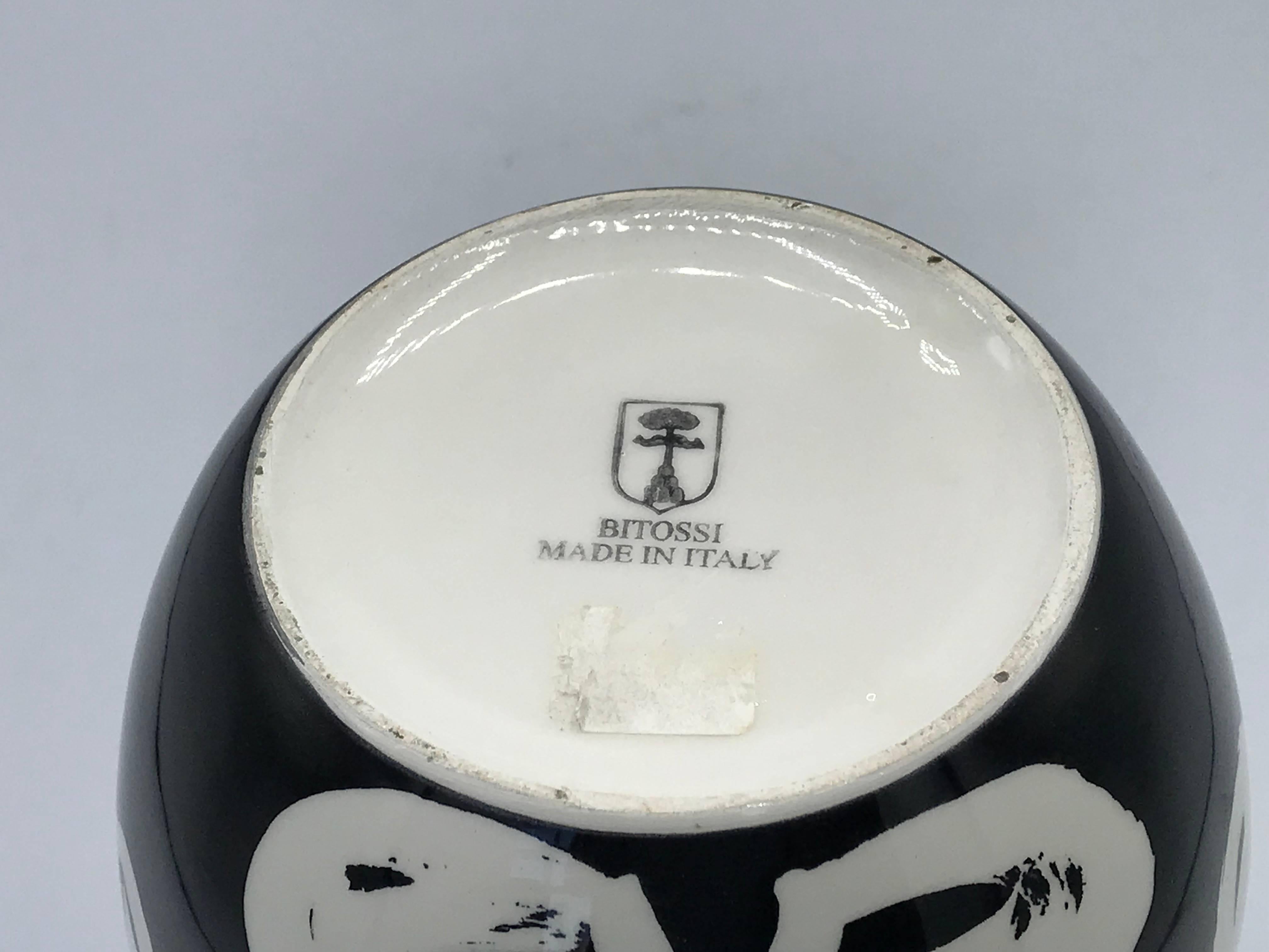 1970s Bitossi Vase with Modern Black and White Floral Motif In Excellent Condition In Richmond, VA