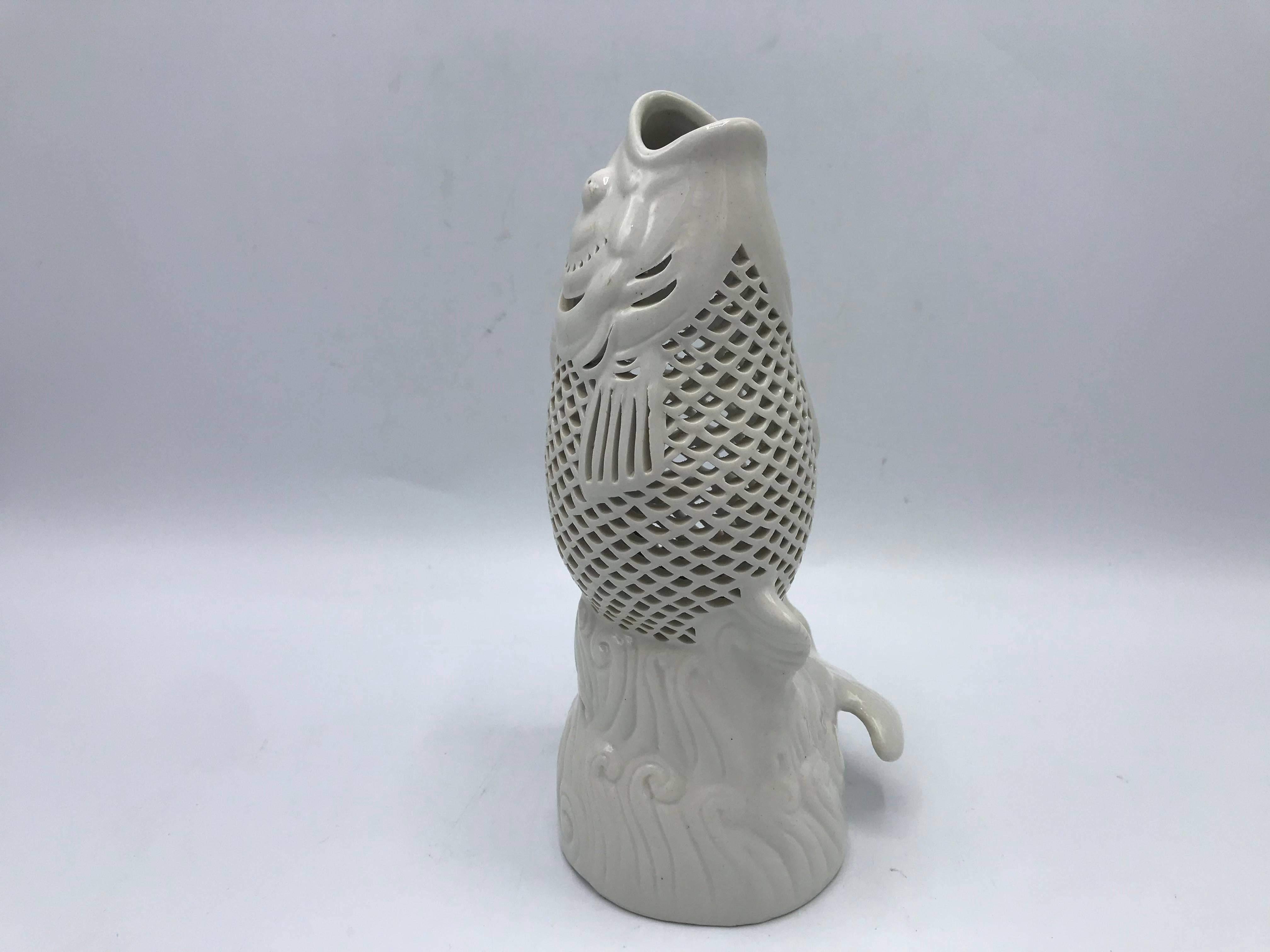 Chinoiserie 1960s Blanc de Chine Porcelain Koi Fish Sculpture