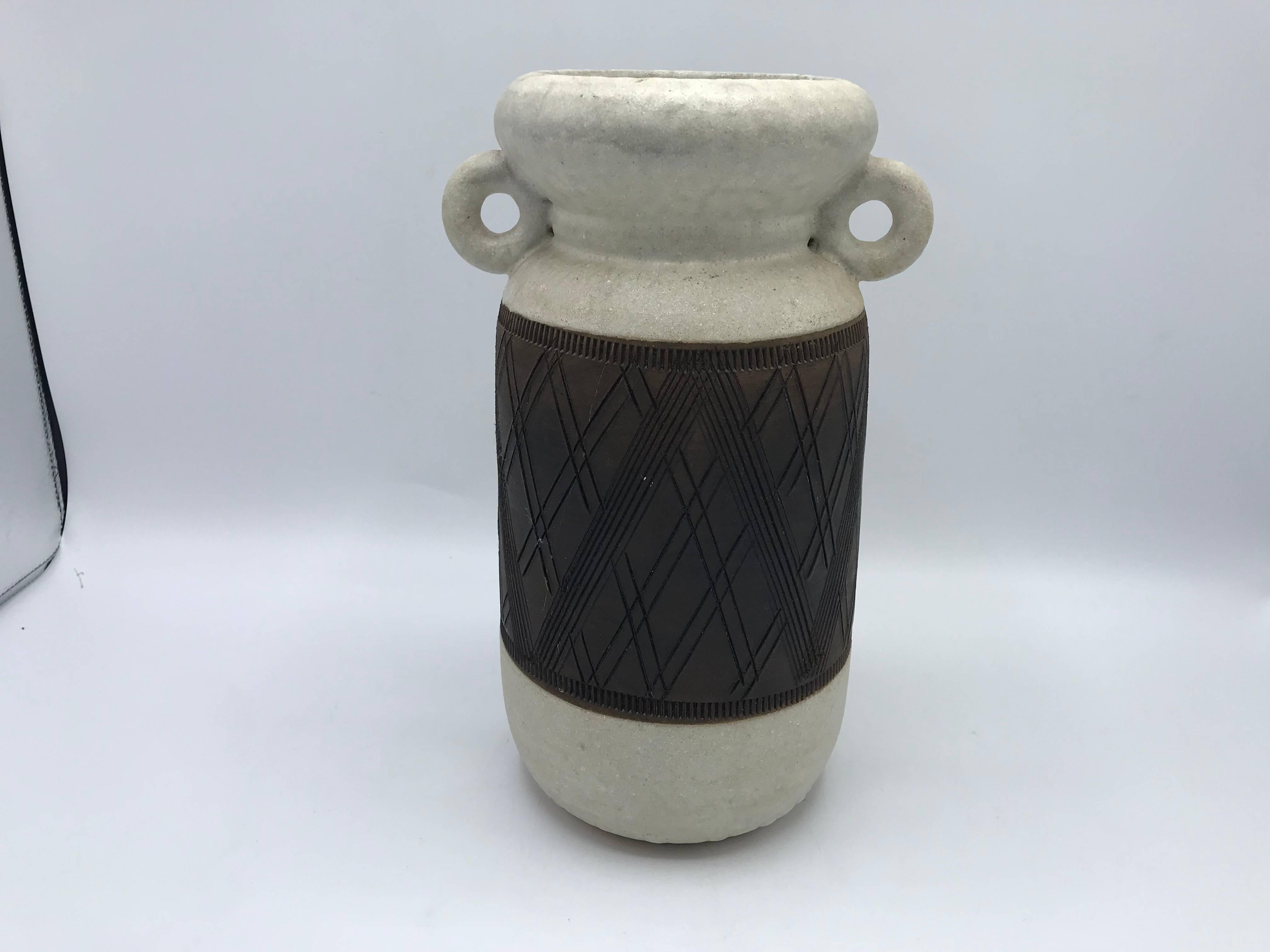 1960s Italian Bitossi Pottery Handled Vase with Geometric Plaid Motif 1