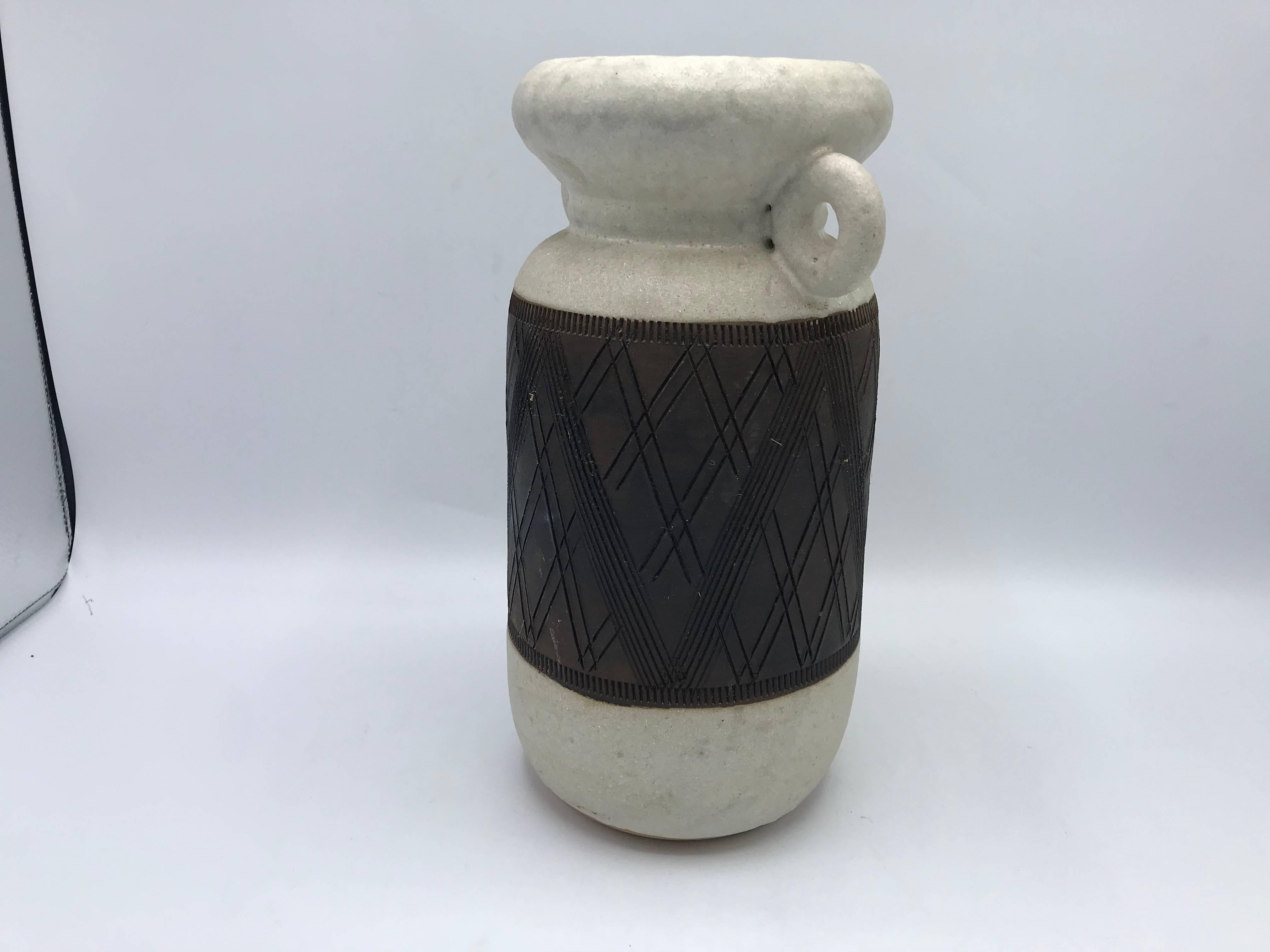 20th Century 1960s Italian Bitossi Pottery Handled Vase with Geometric Plaid Motif