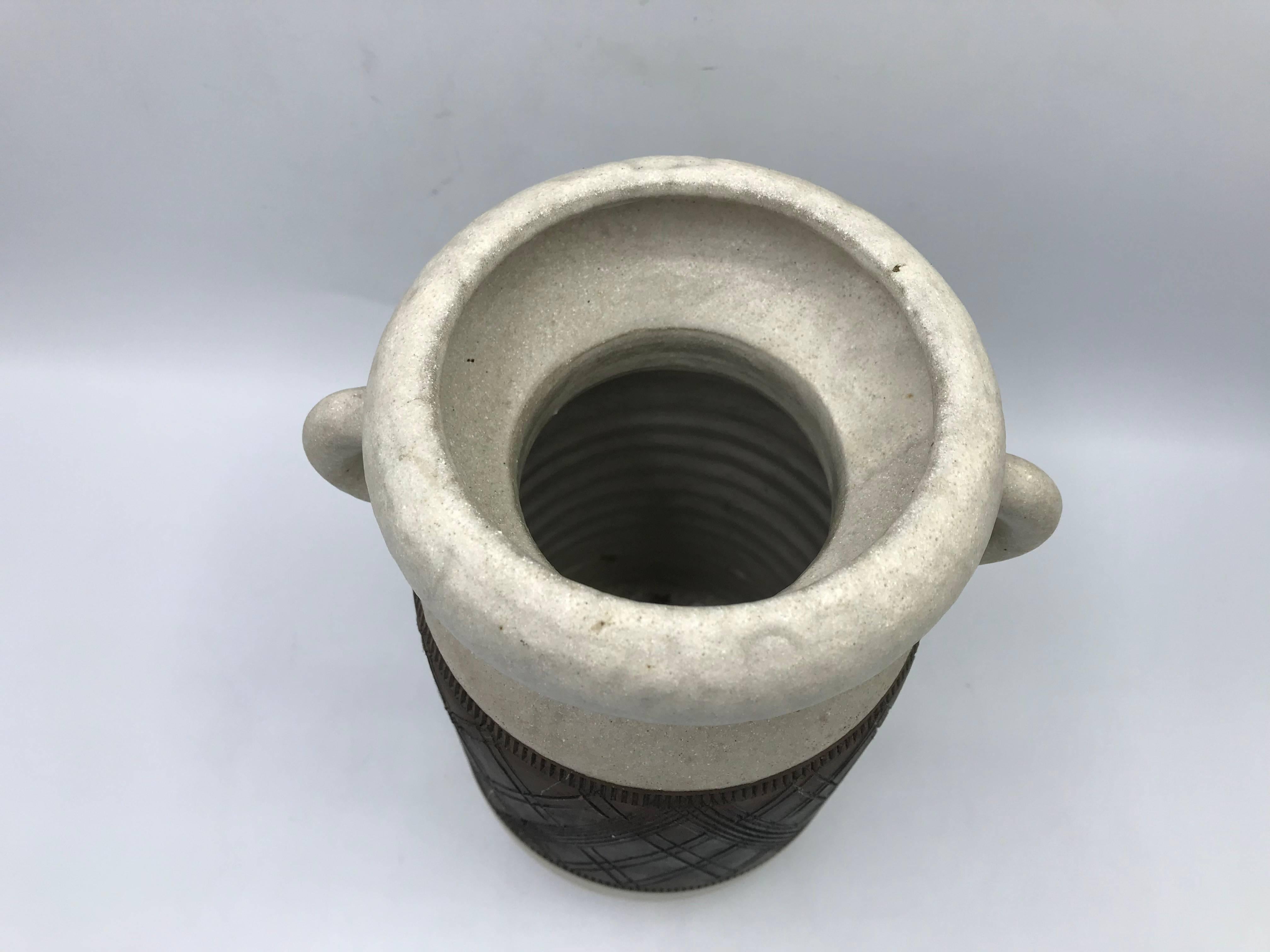 1960s Italian Bitossi Pottery Handled Vase with Geometric Plaid Motif 2