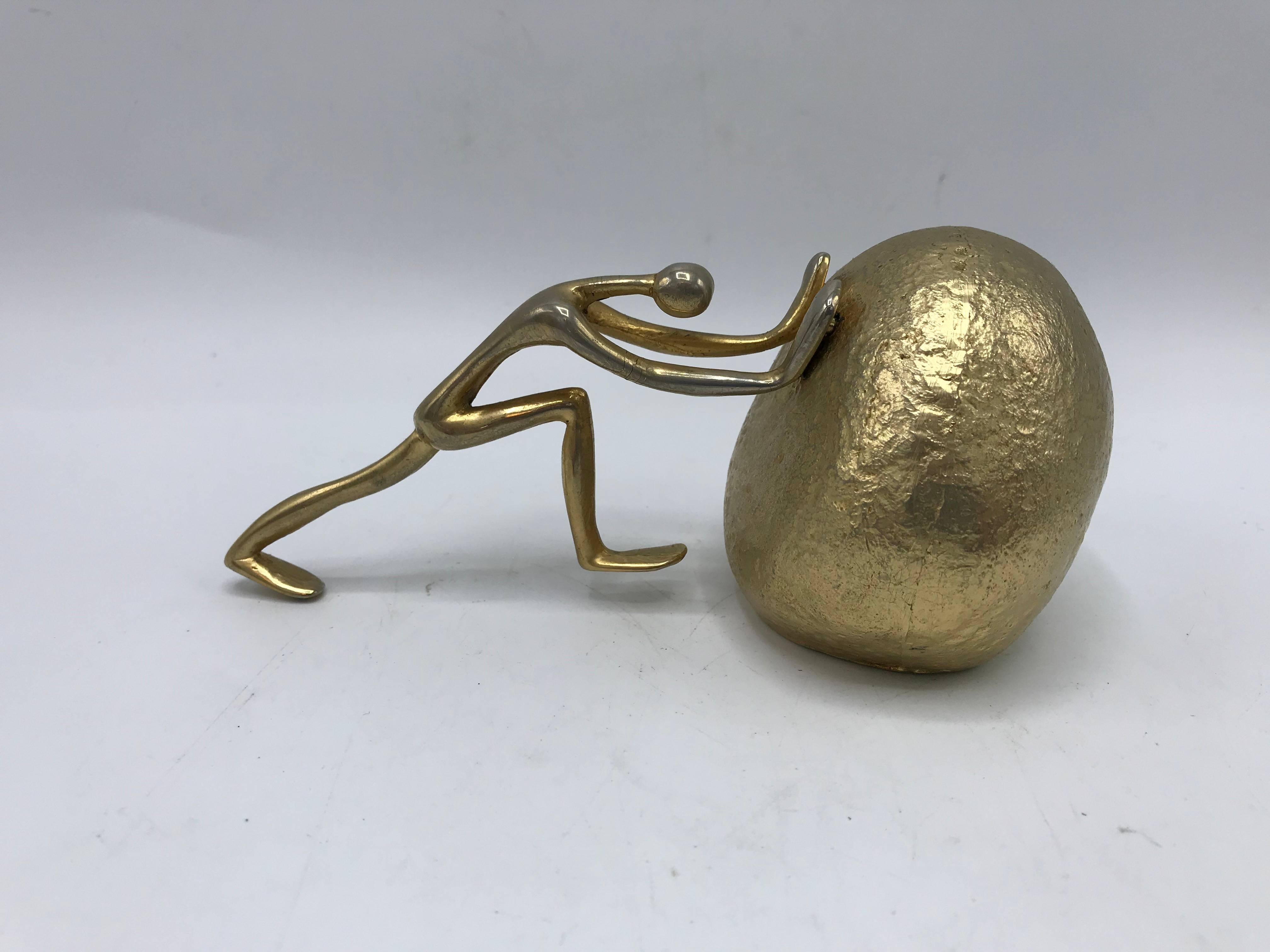 1970s Ted Arnold Gold Sisyphus Sculpture Paperweight In Excellent Condition In Richmond, VA