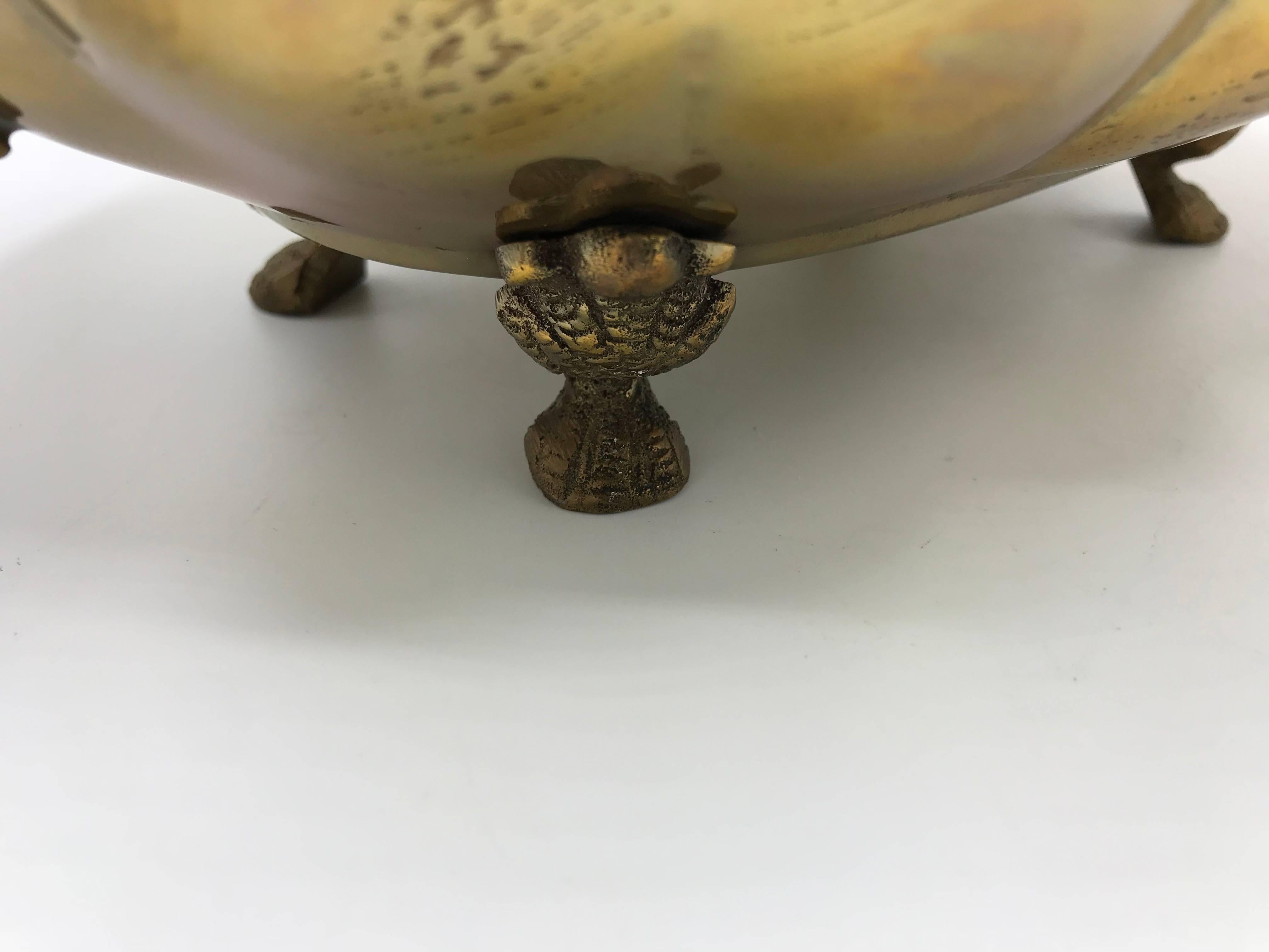 1960s Italian Brass Scalloped Cachepot Bowl with Rams Head Motif 1