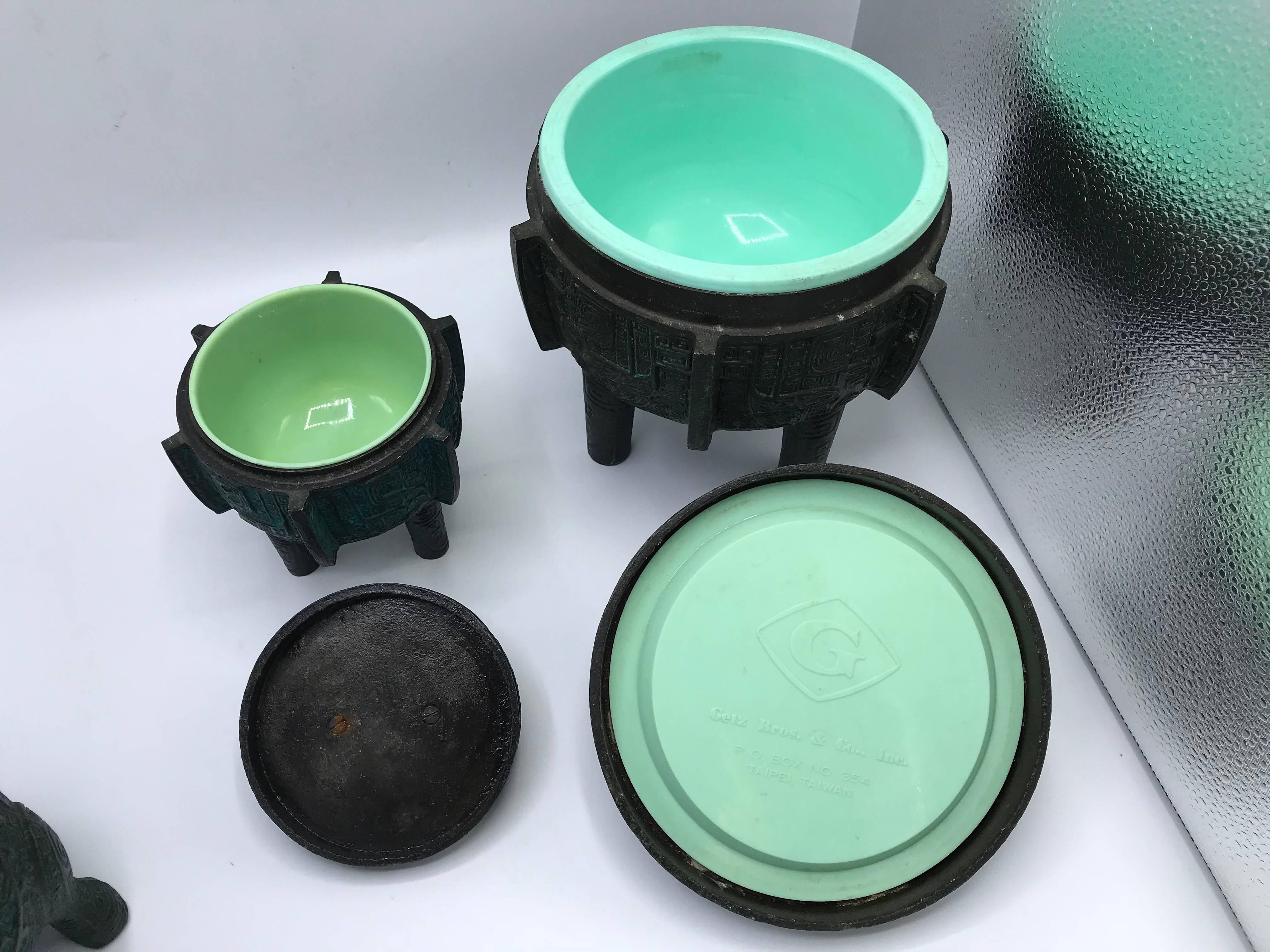 1970s James Mont Style Pitcher, Ice Bucket, and Ashtray Bar Set, Set of Three 3