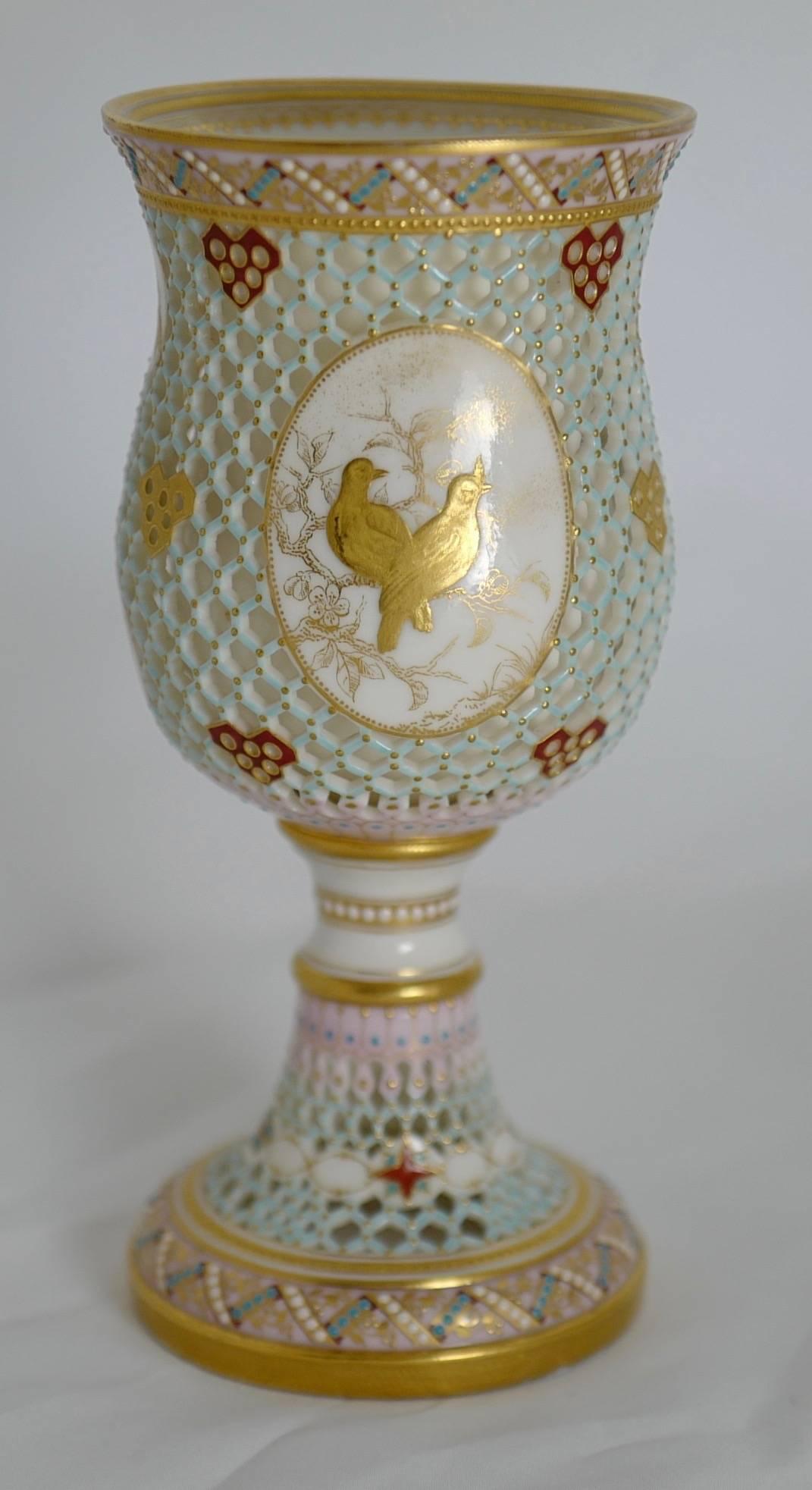 British Royal Worcester Reticulated, Double-Walled Goblet For Sale