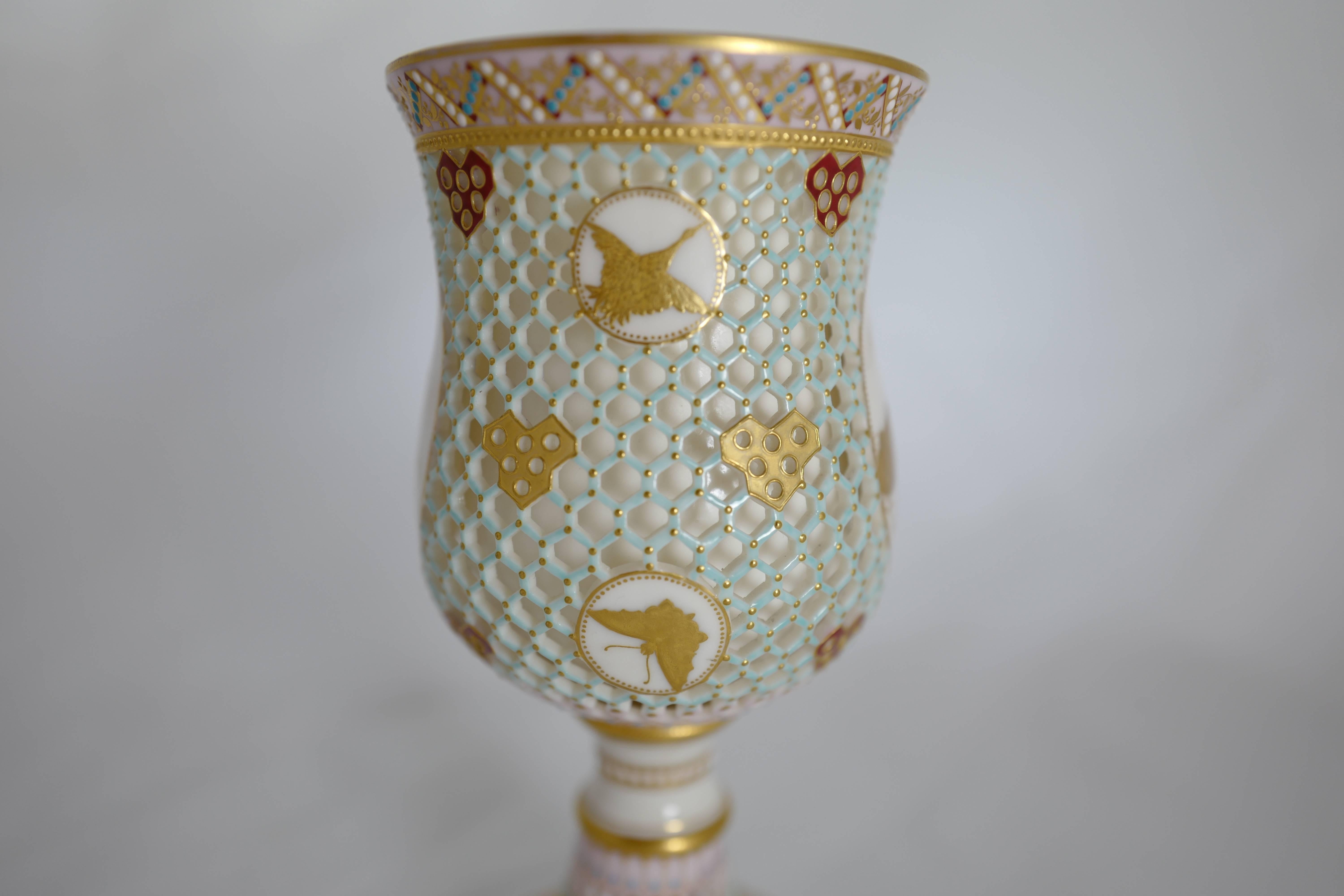 19th Century Royal Worcester Reticulated, Double-Walled Goblet For Sale