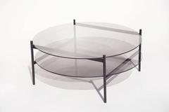 Duotone Circular Coffee Table, Black Frame / Smoked Glass / Smoked Glass