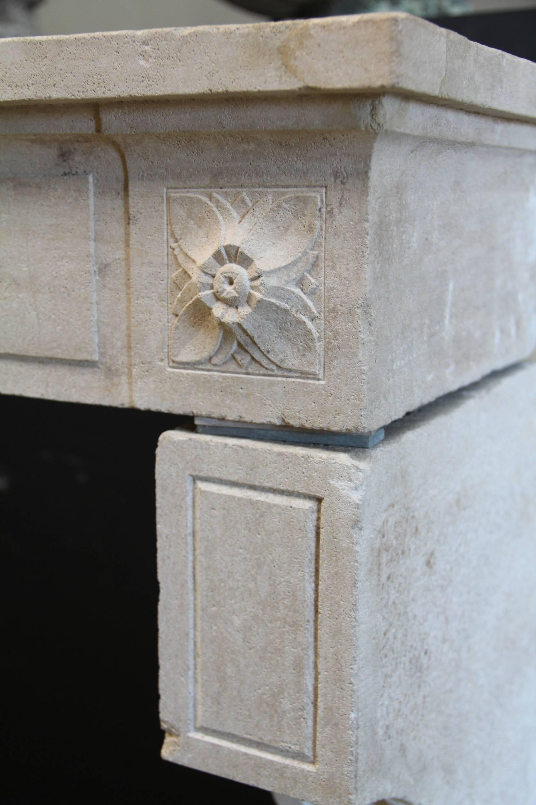 Other Antique French Fireplace, French Burgundian Limestone, Louis XVI, 19th Century