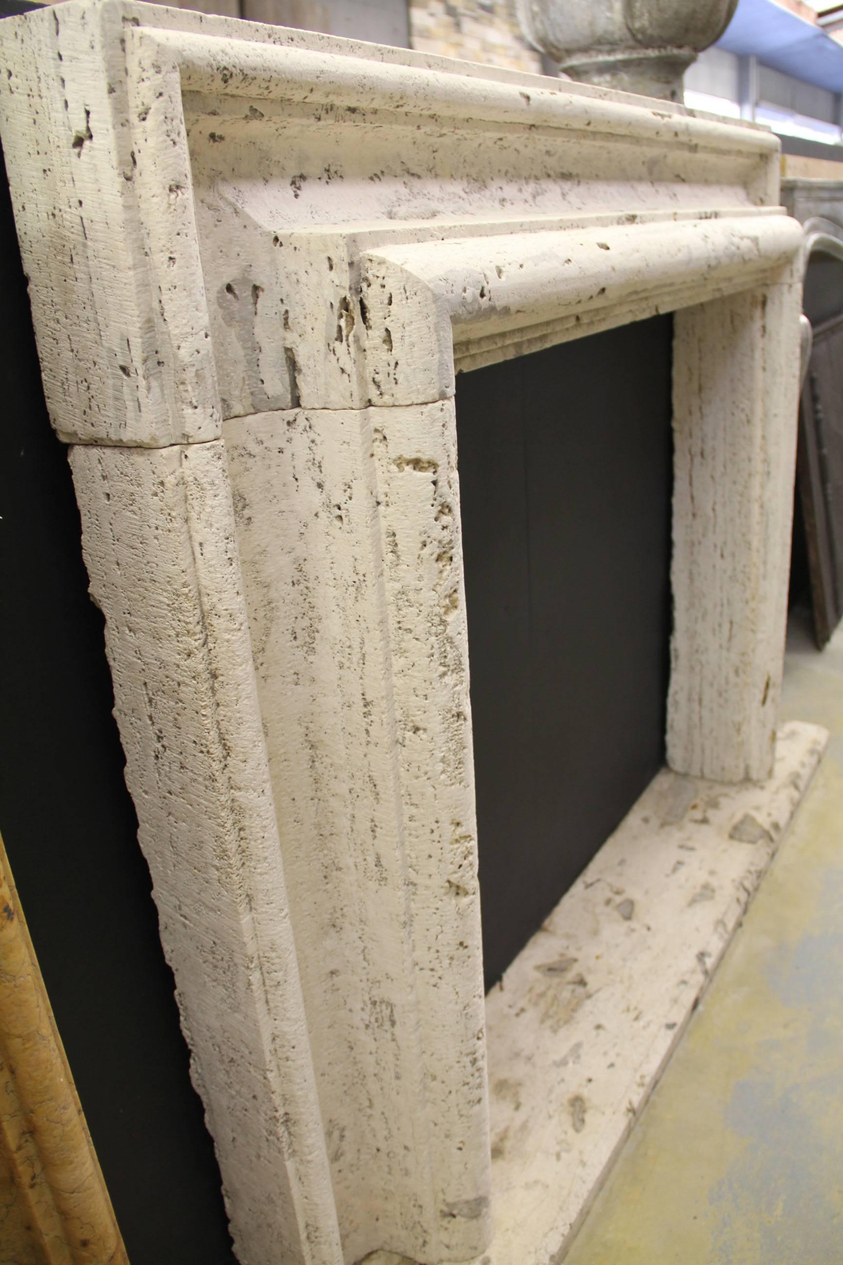 18th Century and Earlier New Made Italian Fireplace in Travertine, Baroque Style, 19th Century For Sale