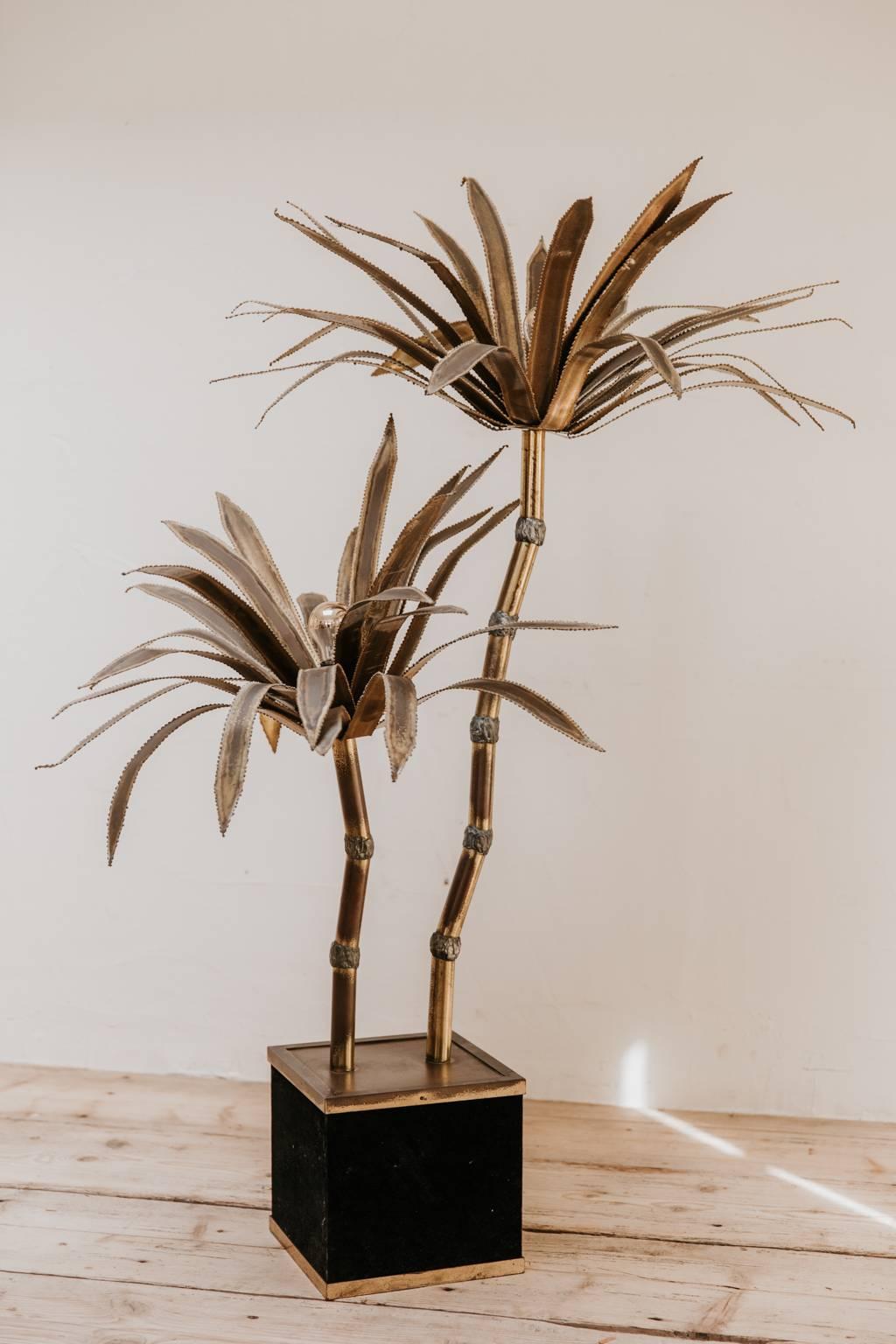Brass Maison Jansen palm tree lamp.