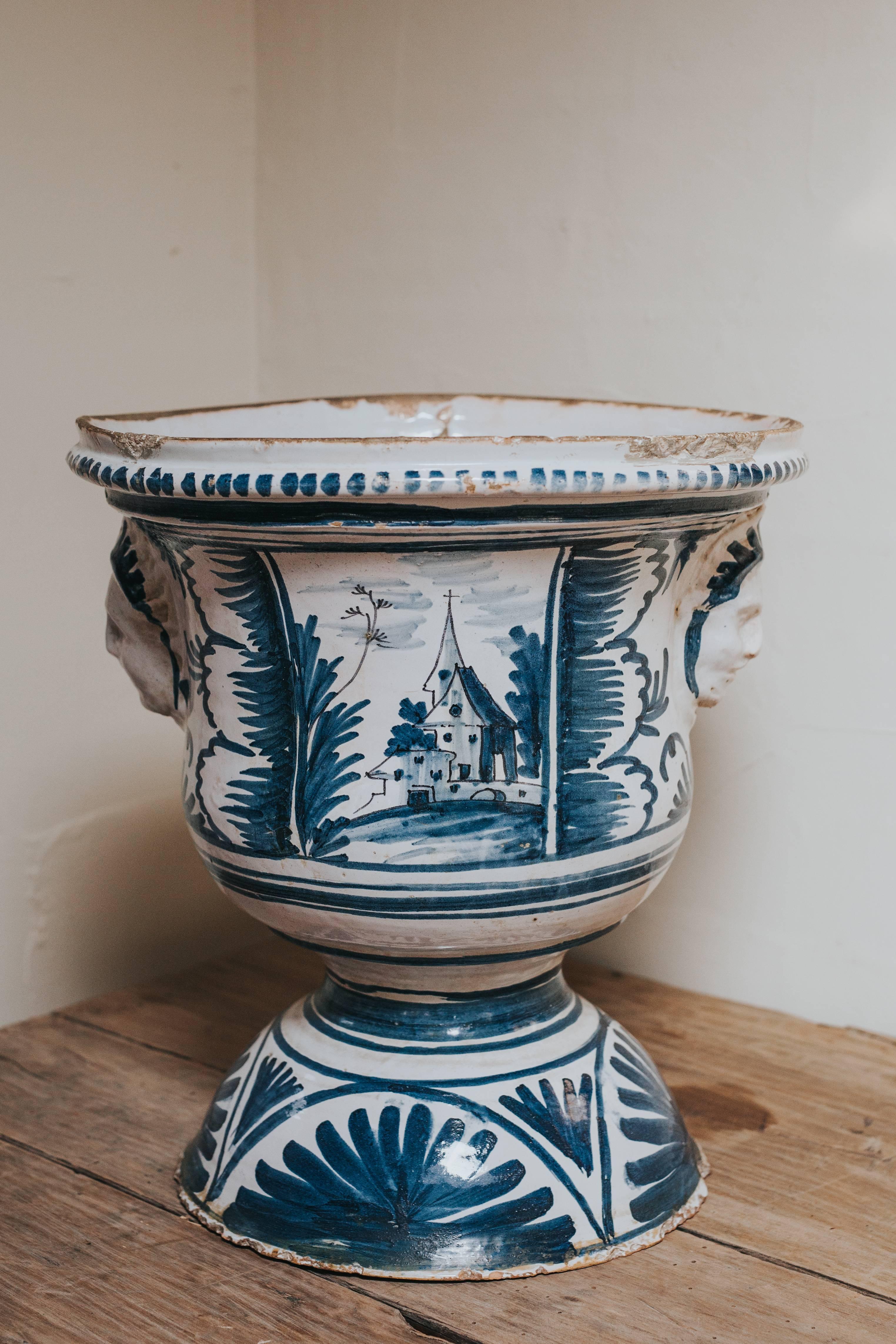 This is an earthenware blue and white jardinière, made in Nevers/France during the 18th century.
