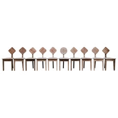 Set of Ten Three-Legged Wooden 1950s Chairs