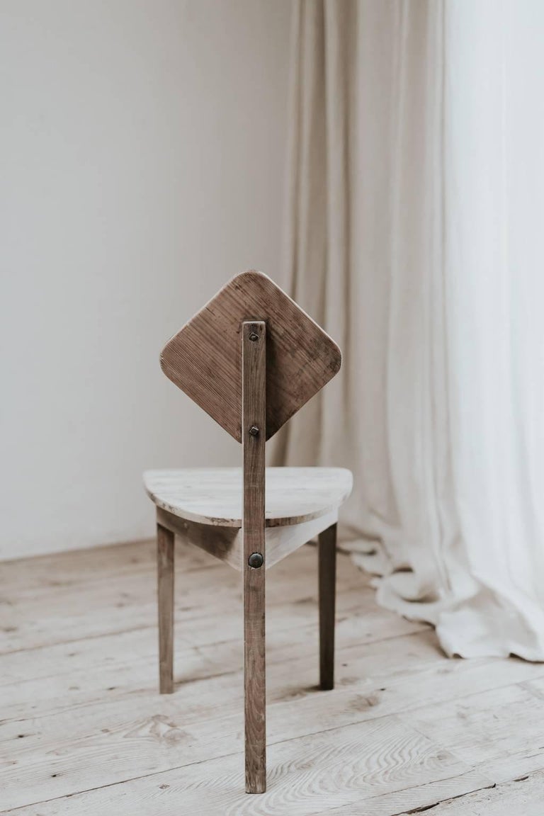 Set Of Ten Three Legged Wooden 1950s Chairs