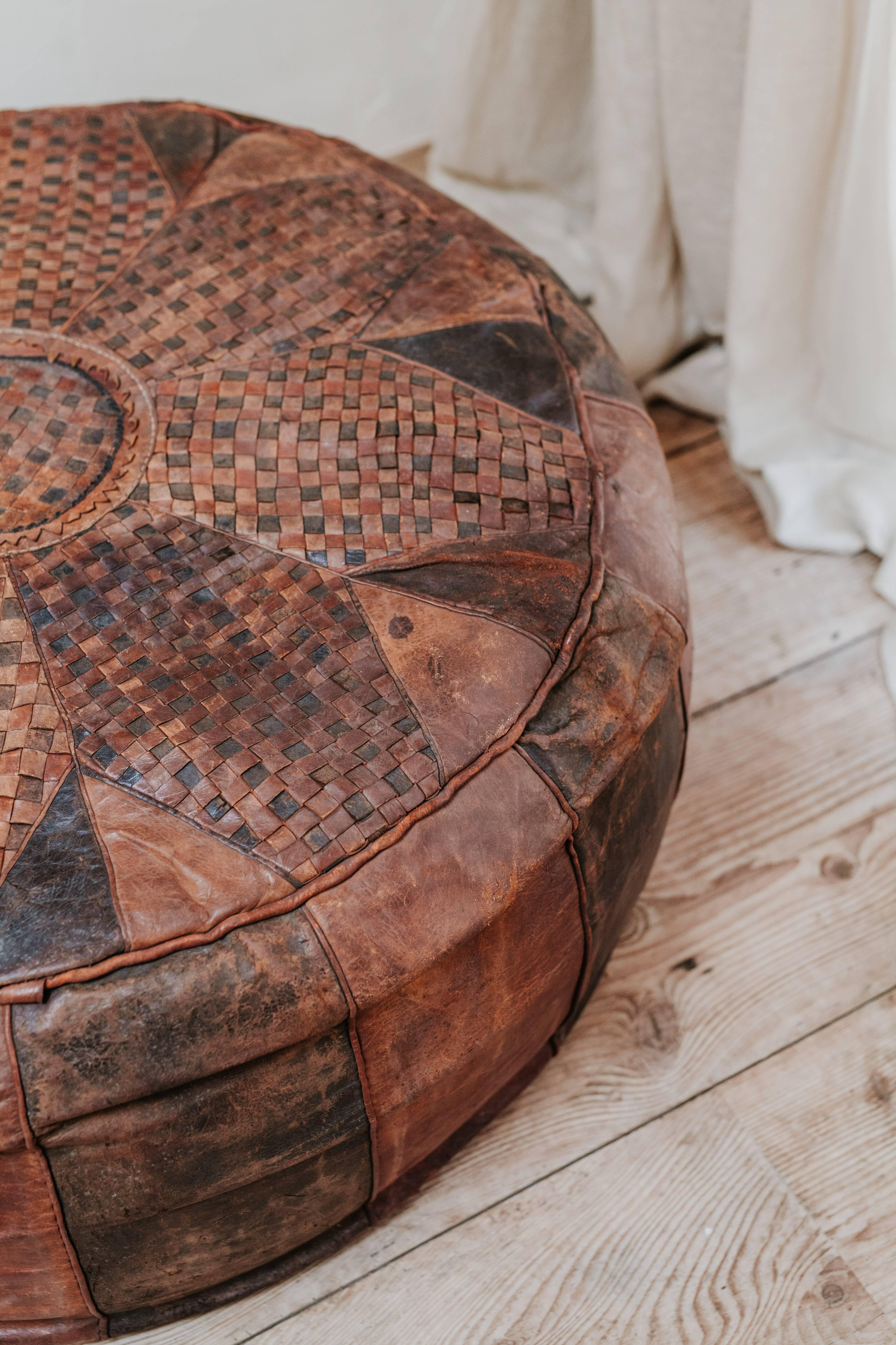 Leather 20th Century Moroccan Extra Large Footstool or Ottoman