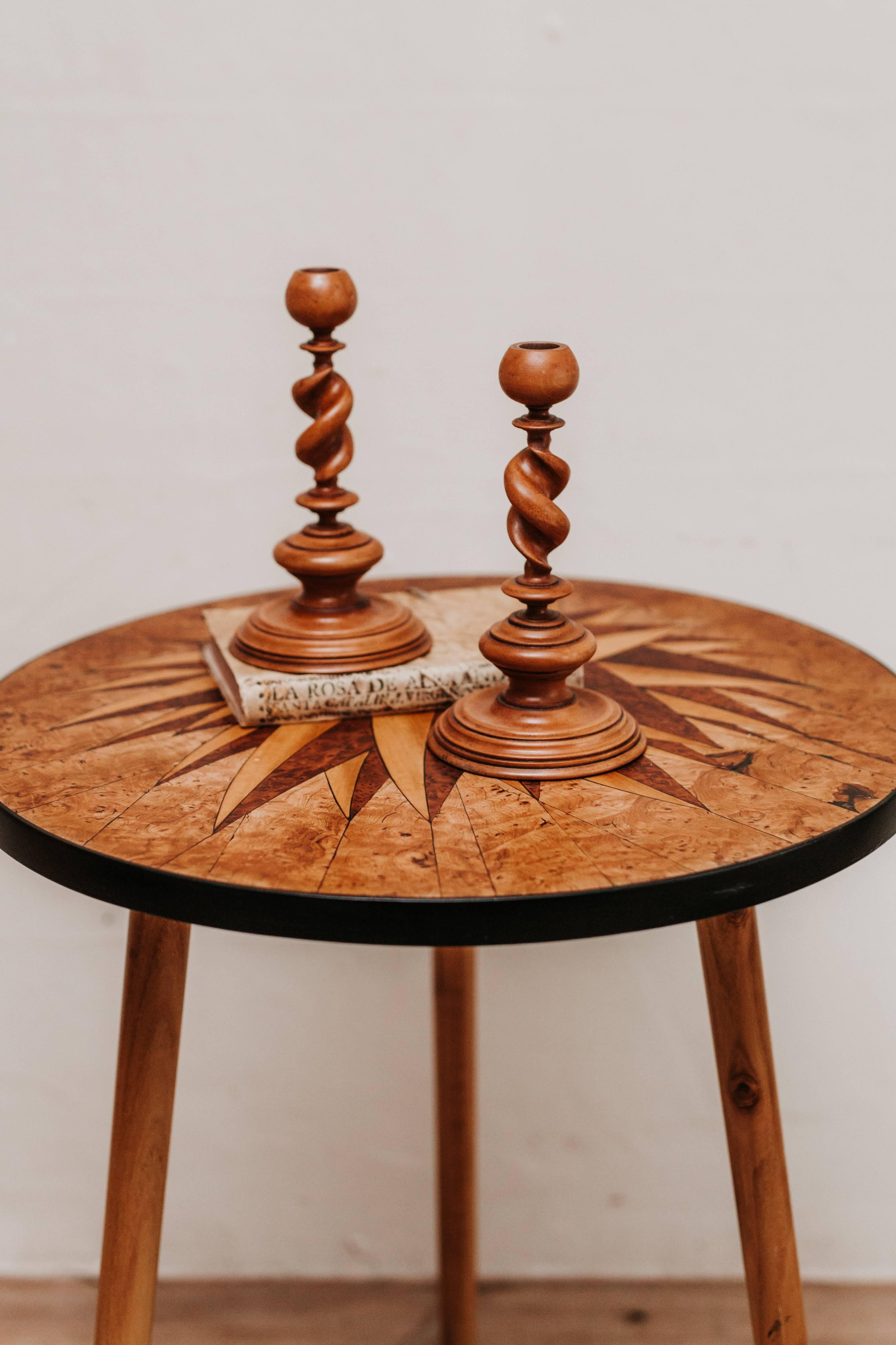 French 19th Century Palmwood Pair of Twisted Candlesticks For Sale