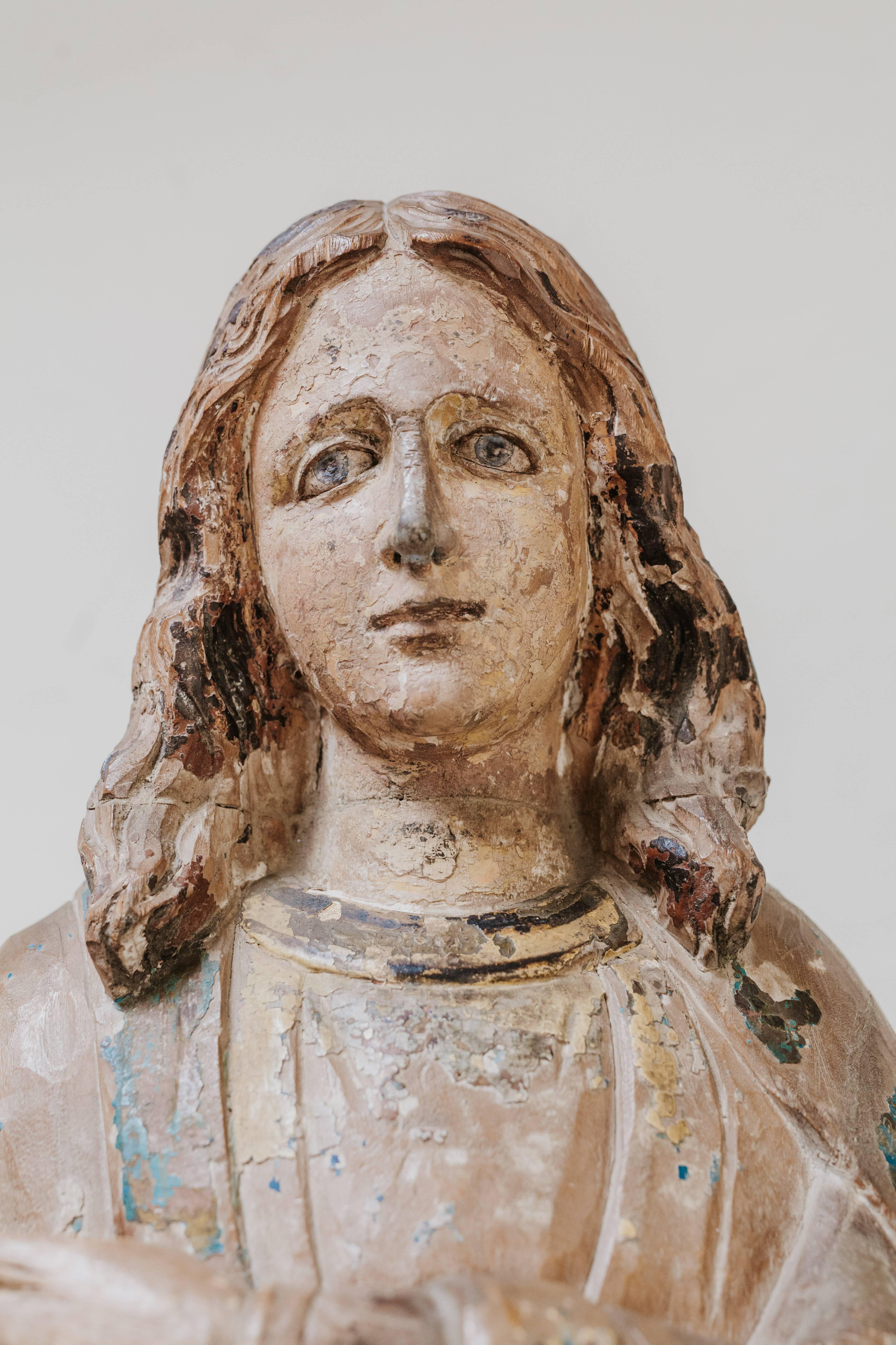 British 17th Century Polychromed Wooden Statue or Sculpture of Saint Helena