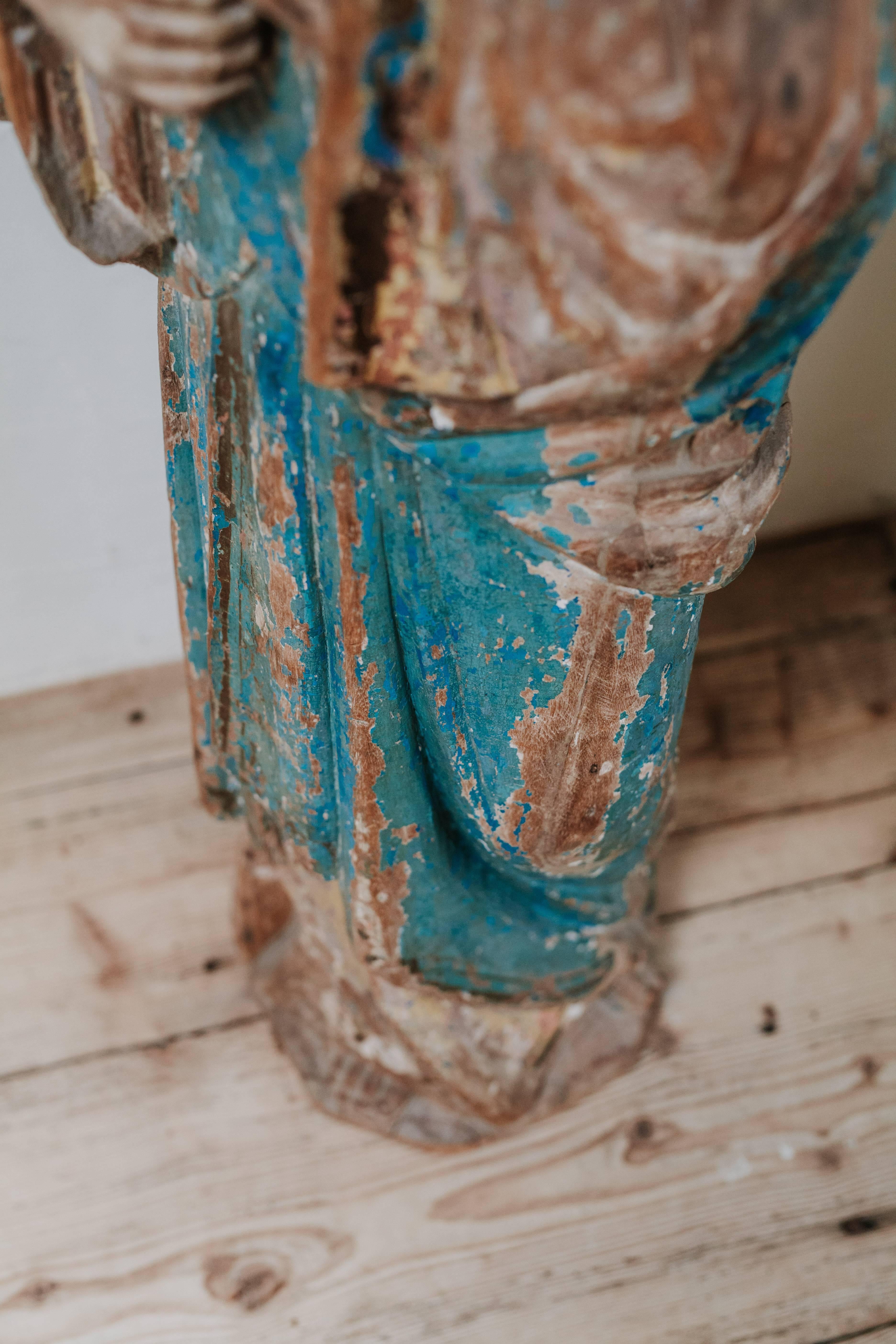 17th Century Polychromed Wooden Statue or Sculpture of Saint Helena 2