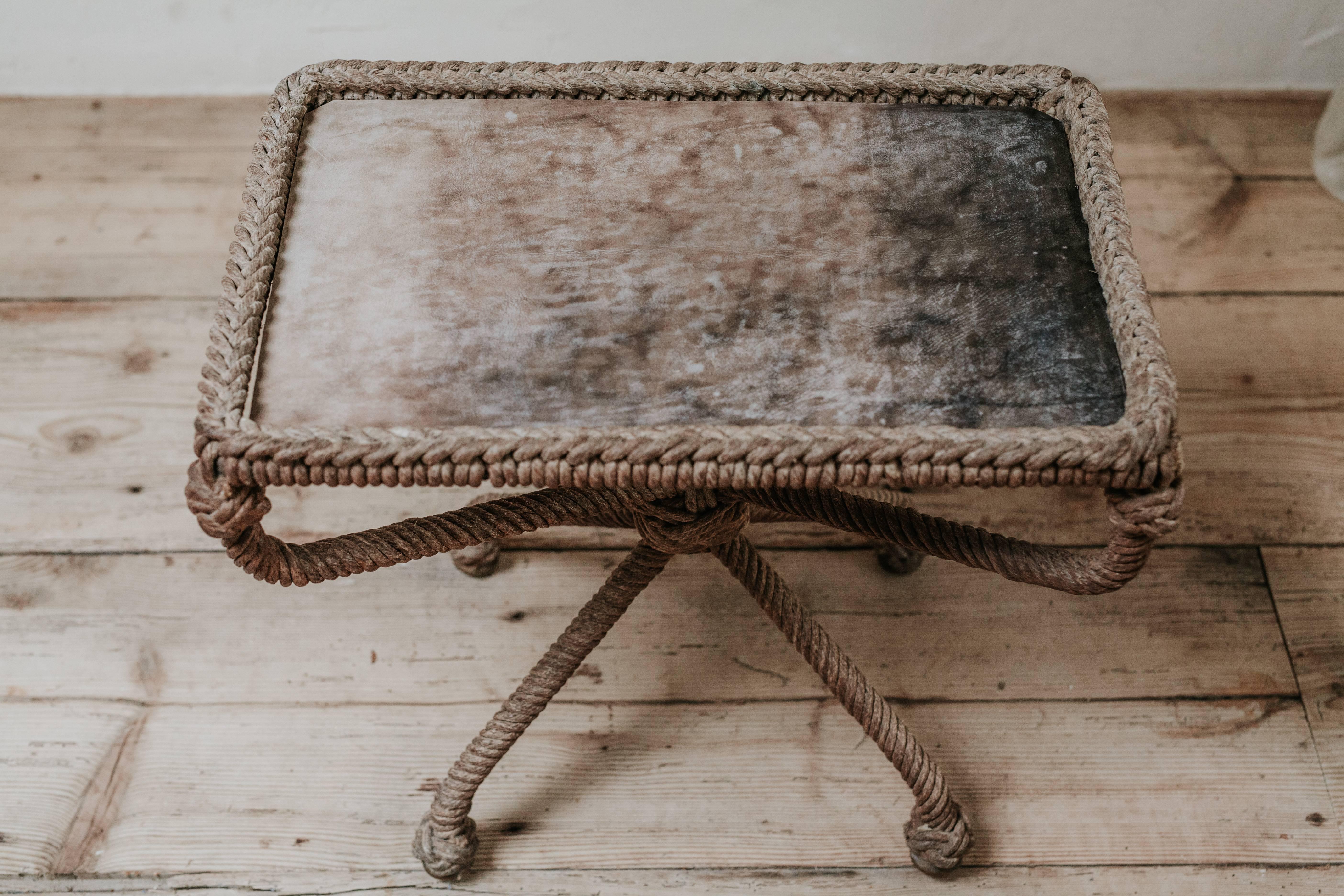 20th Century, Leathertopped Rope Table In Good Condition In Brecht, BE