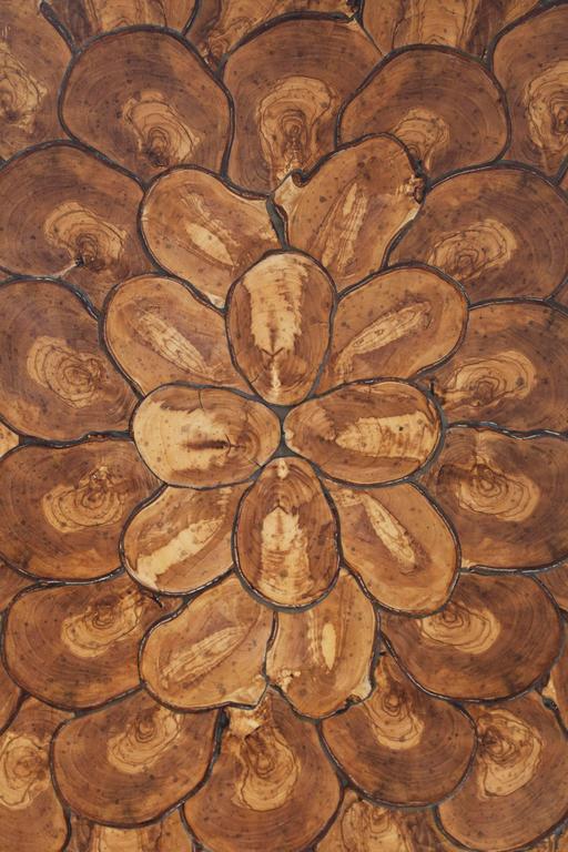 Two Wooden Tops Olivewood Oyster Veneered Inlay Work For Sale at