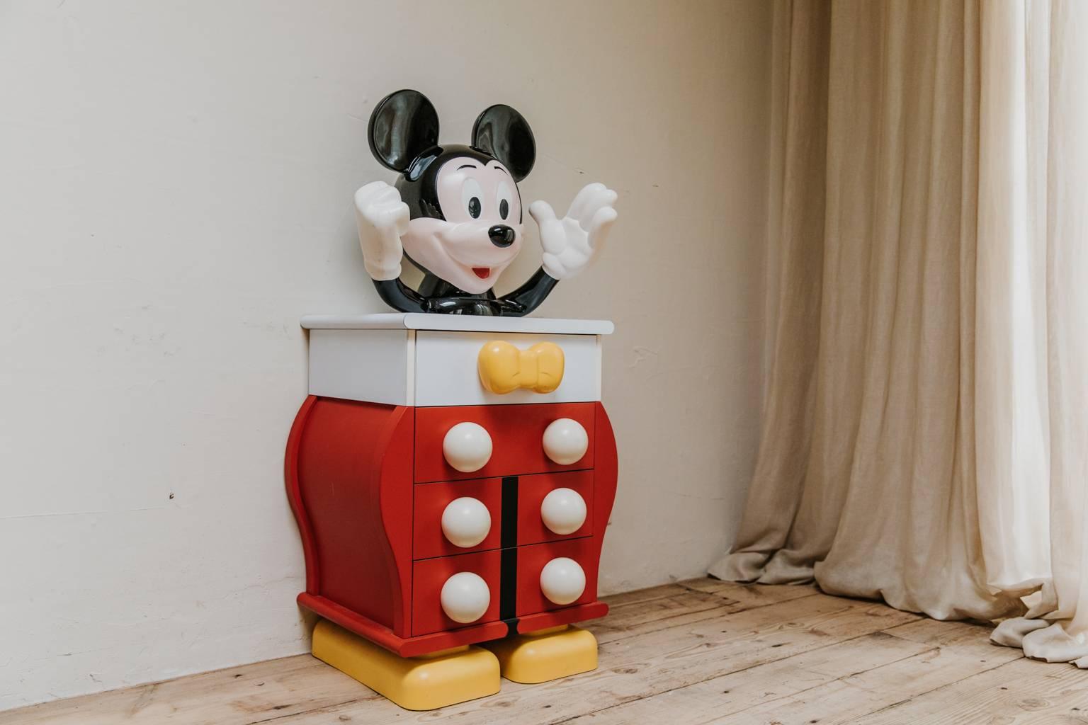 Bring some fun in your interior with this Mickey Mouse chest of drawers, designed by Pierre Colleu and edited by Starform during the 1980's, Laminate and plastic structure, 4 drawers 