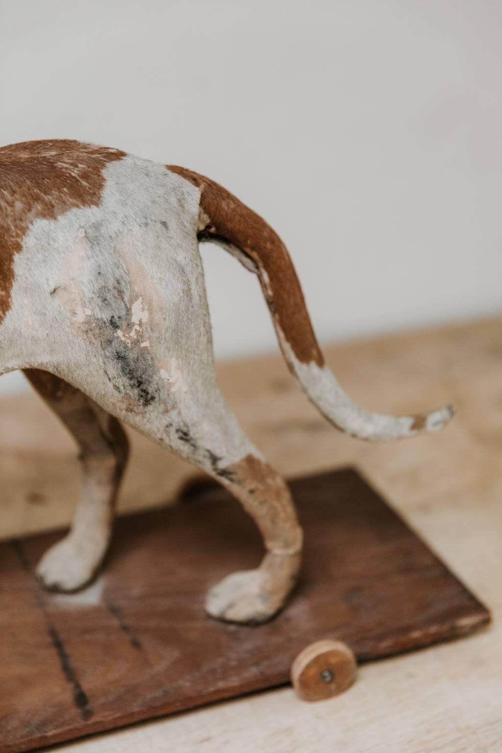 Early 20th Century Childs Toy, Ponyhair Dog on Wheels In Distressed Condition For Sale In Brecht, BE