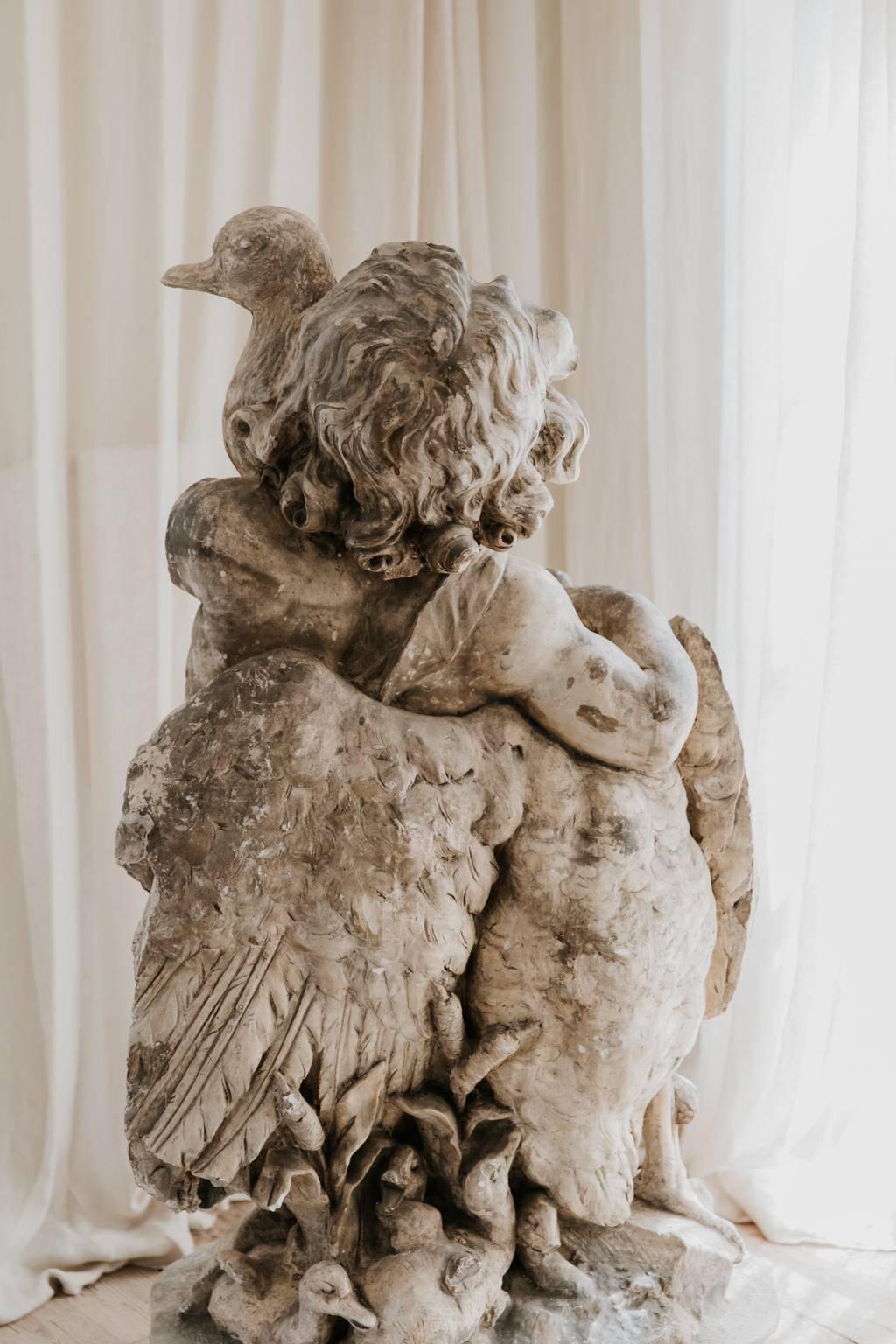 19th Century French Plaster Statue, Angel and Swan 2