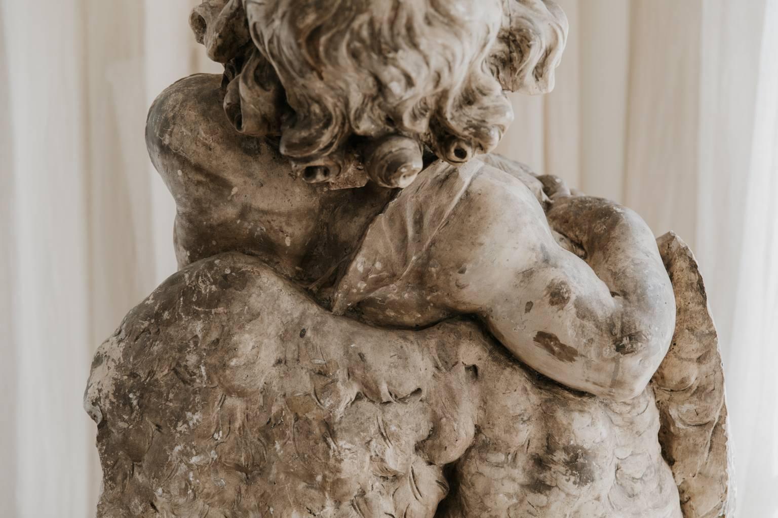 19th Century French Plaster Statue, Angel and Swan 4