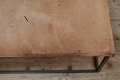 Customized Coffee Table or Bedend, Old Leather Top on Contemporary Iron Base