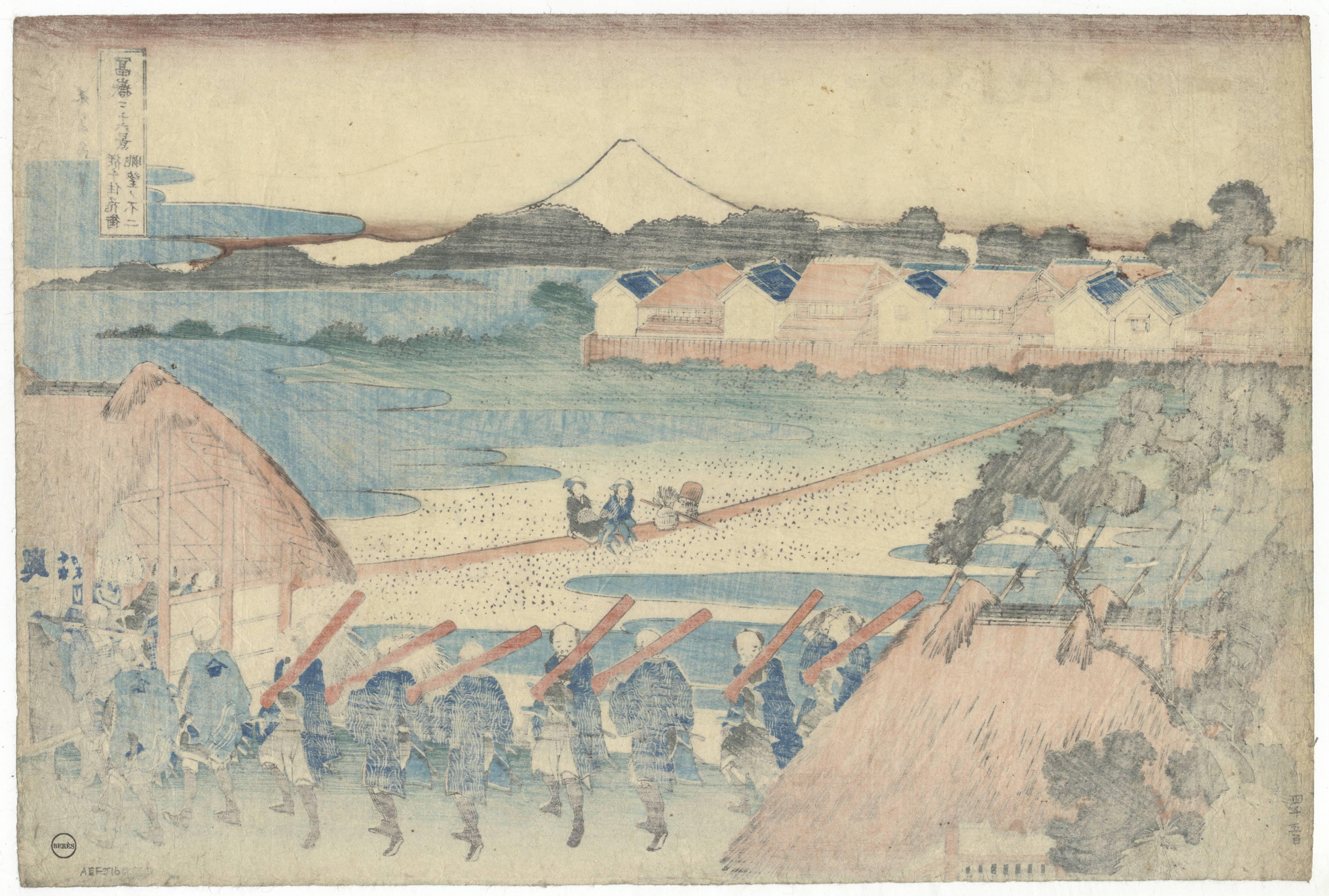 Artist: Katsushika Hokusai
Title: Pleasure district at Senju
Series: Thirty-Six Views of Mount Fuji
Publisher: Nishimuraya Yohachi
Published: 1831-1835

This print is part of Hokusai's most acclaimed series: 'Thirty-six Views of Mount Fuji',
