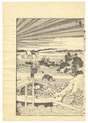 Hokusai Ukiyo-e Japanese Woodblock Print 100 Views of Mt. Fuji Landscape Diptych