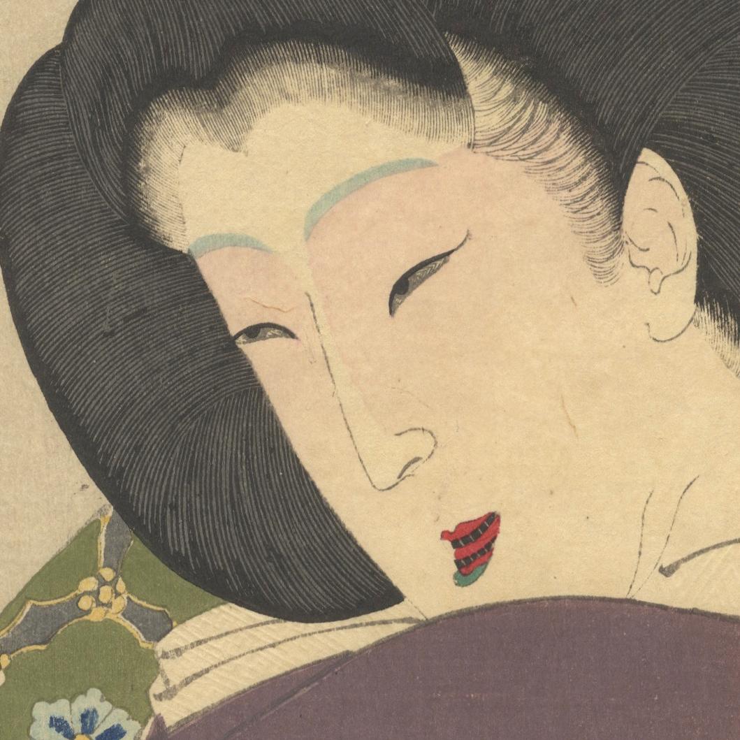 Meiji Yoshitoshi Tsukioka, Beauty, Kimono, Bunsei Era, Japanese Woodblock Print For Sale