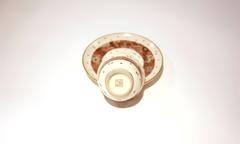 19th Century Japanese Cup & Saucer, Satsuma Ceramics by Yabu Meizan, Red Flowers