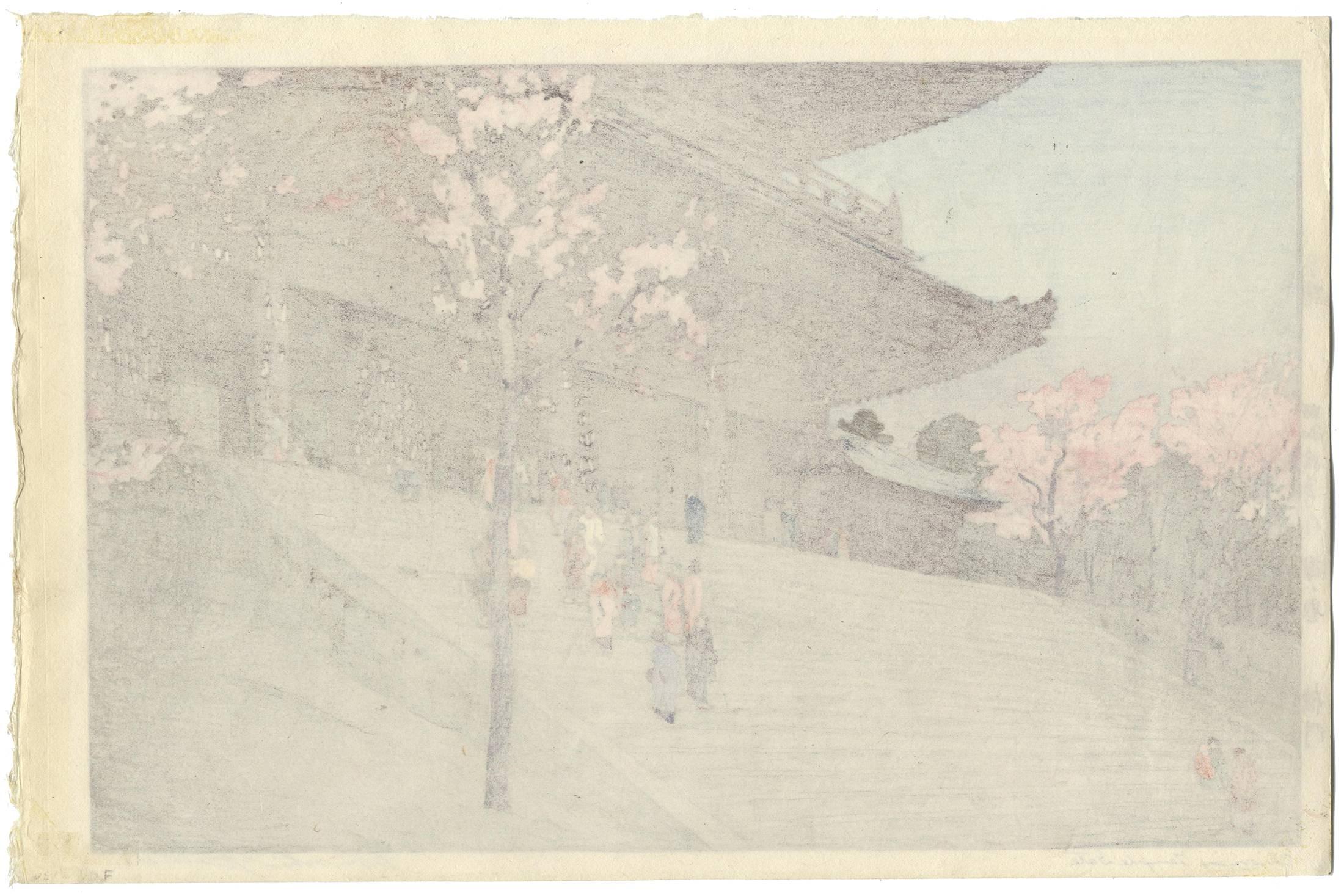 Title: The Chion'in Temple Gate
Artist: Hiroshi Yoshida
Series: Eight Scenes of Cherry Blossom
Self-published and signed by the artist in 1935

In the year of 1935, Hiroshi Yoshida depicted scenes of cherry blossom from various places of Japan and