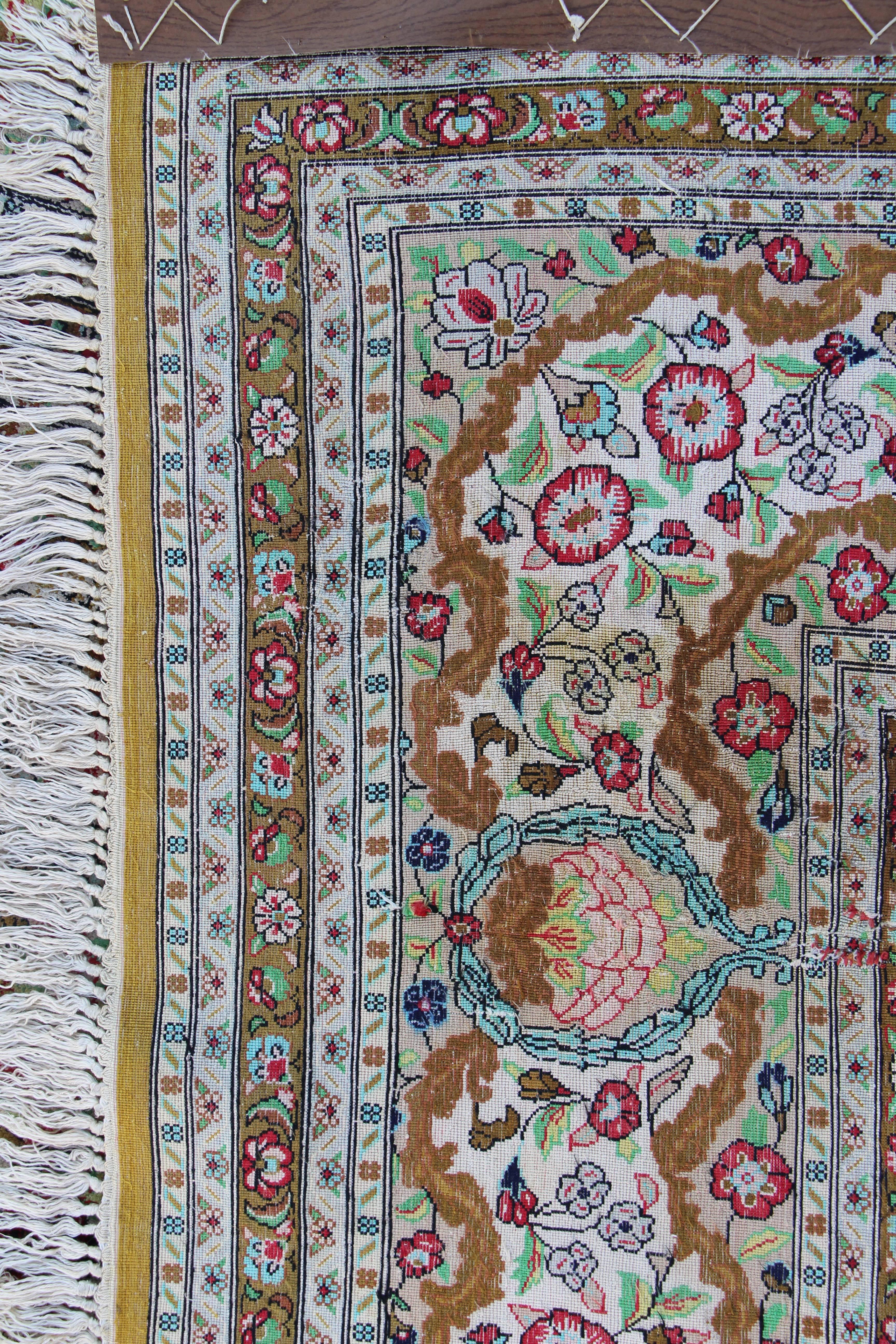 Hand-Knotted Rare Great Goum in Silk Extra Fine Quality, circa 1960, 20th Century For Sale