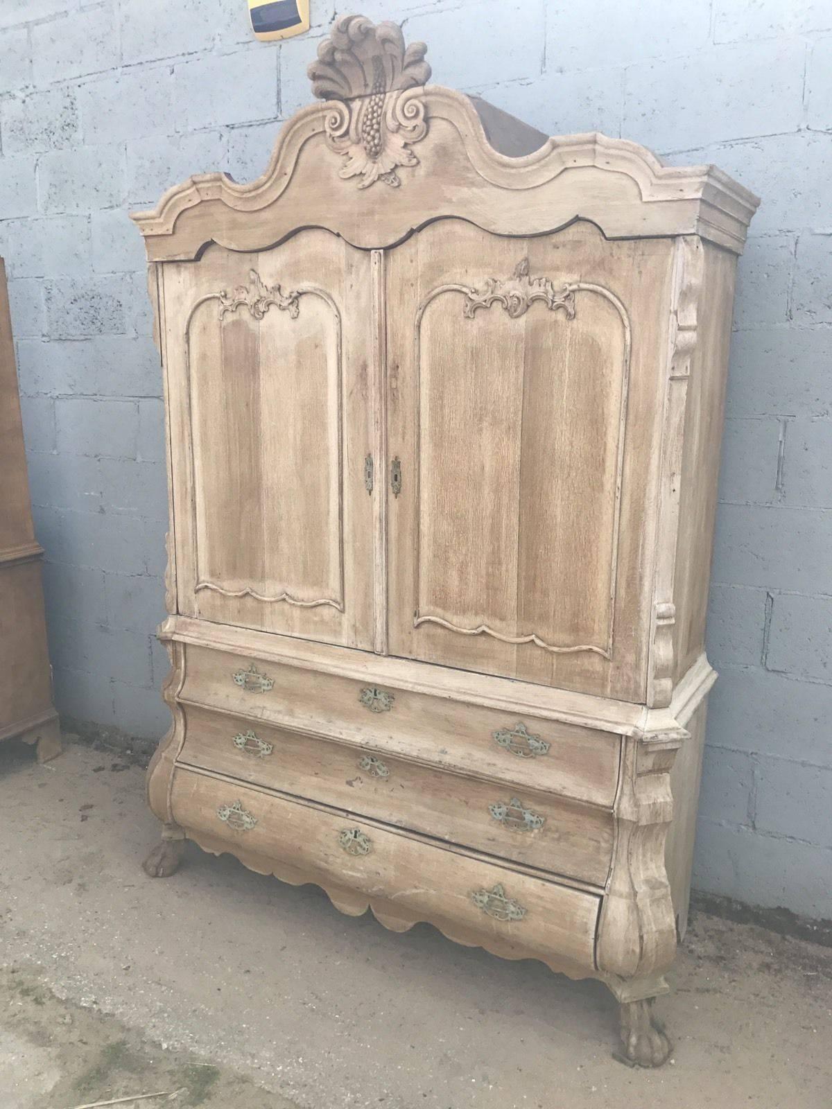 French Provincial Antique French Solid Oak French Armoire or Linen Press