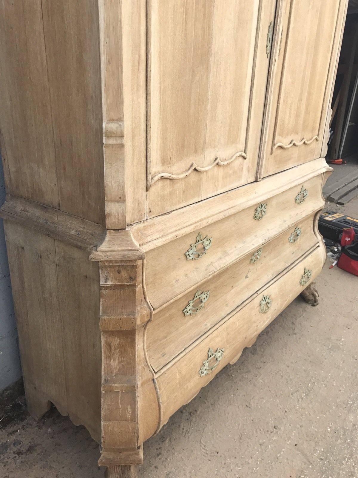 Carved Antique French Solid Oak French Armoire or Linen Press