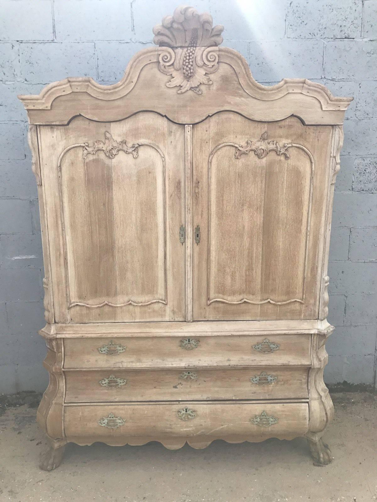 18th Century and Earlier Antique French Solid Oak French Armoire or Linen Press