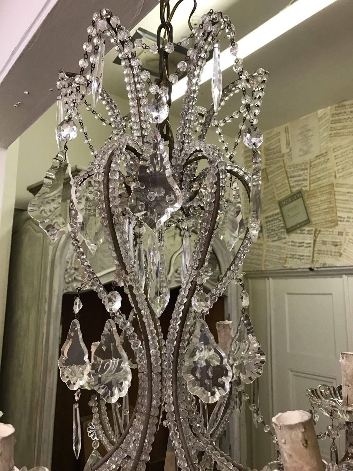 Empire Rare Antique French Bronze and Crystal Chandelier