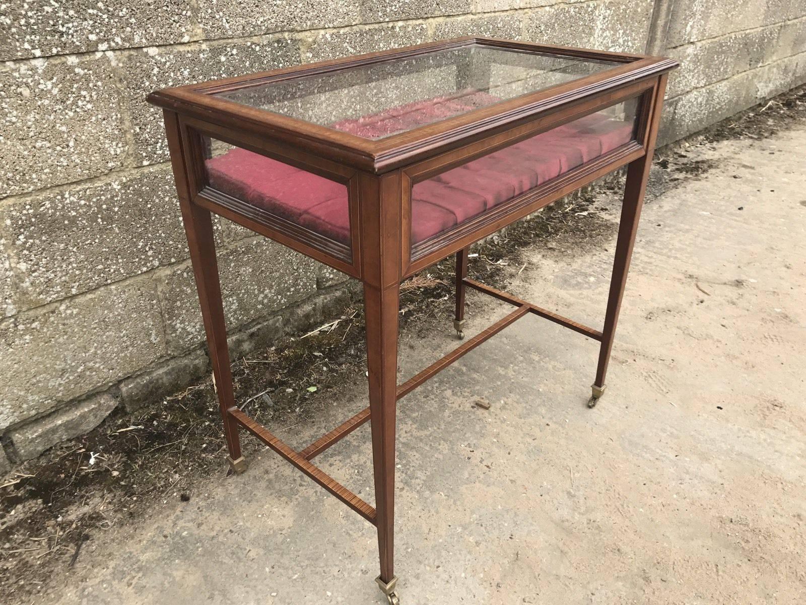 Wood Rare Antique French Inlaid Haberdashery Shop Display Case